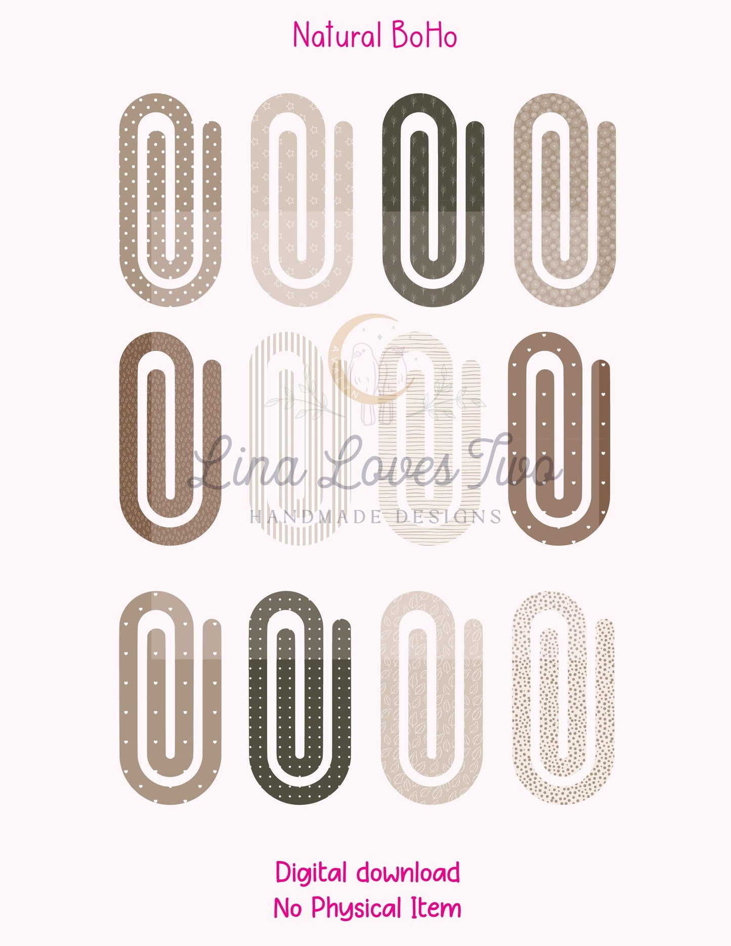 Natural Boho Theme Jumbo Paperclip for – Instant by Lina Loves Two, handmade in Los Angeles CA