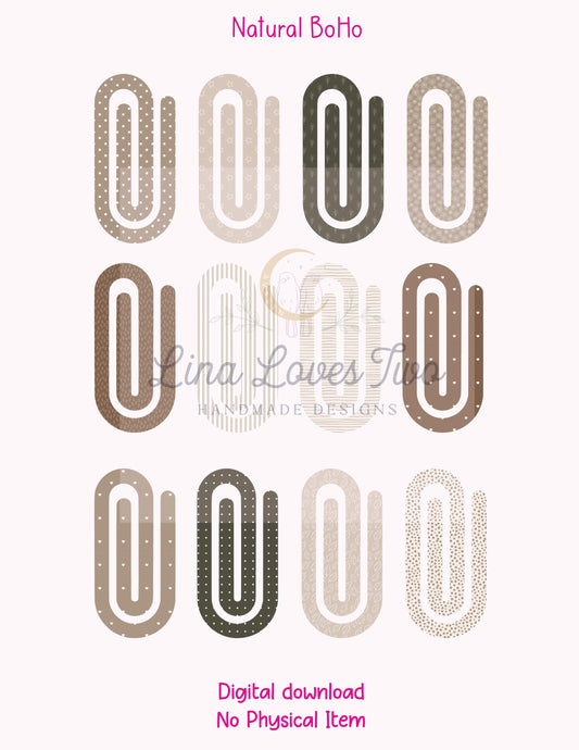 Natural Boho Theme Jumbo Paperclip PNG for Sublimation – Instant Digital Download
