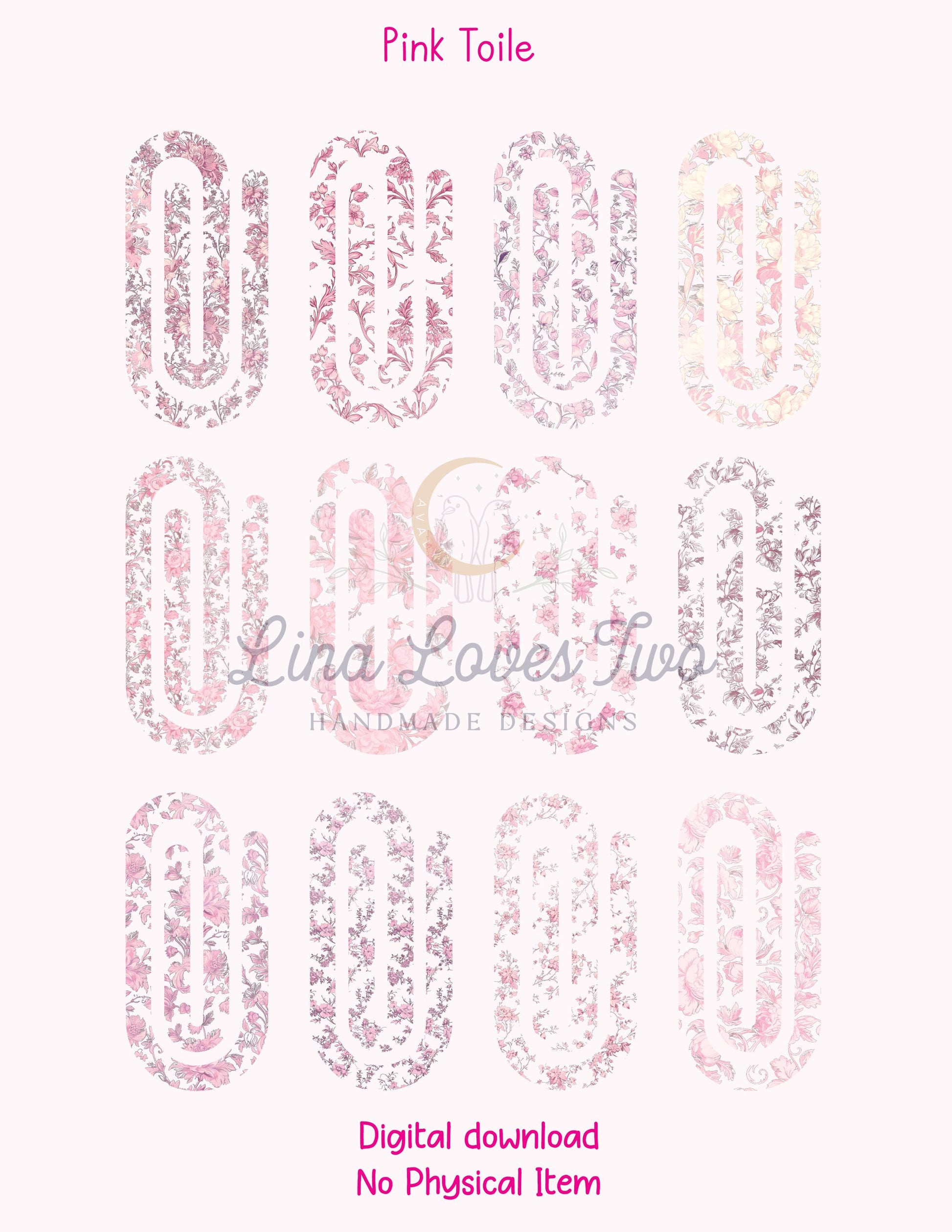 Pink Toile Theme Jumbo Paperclip for – Instant by Lina Loves Two, handmade in Los Angeles CA