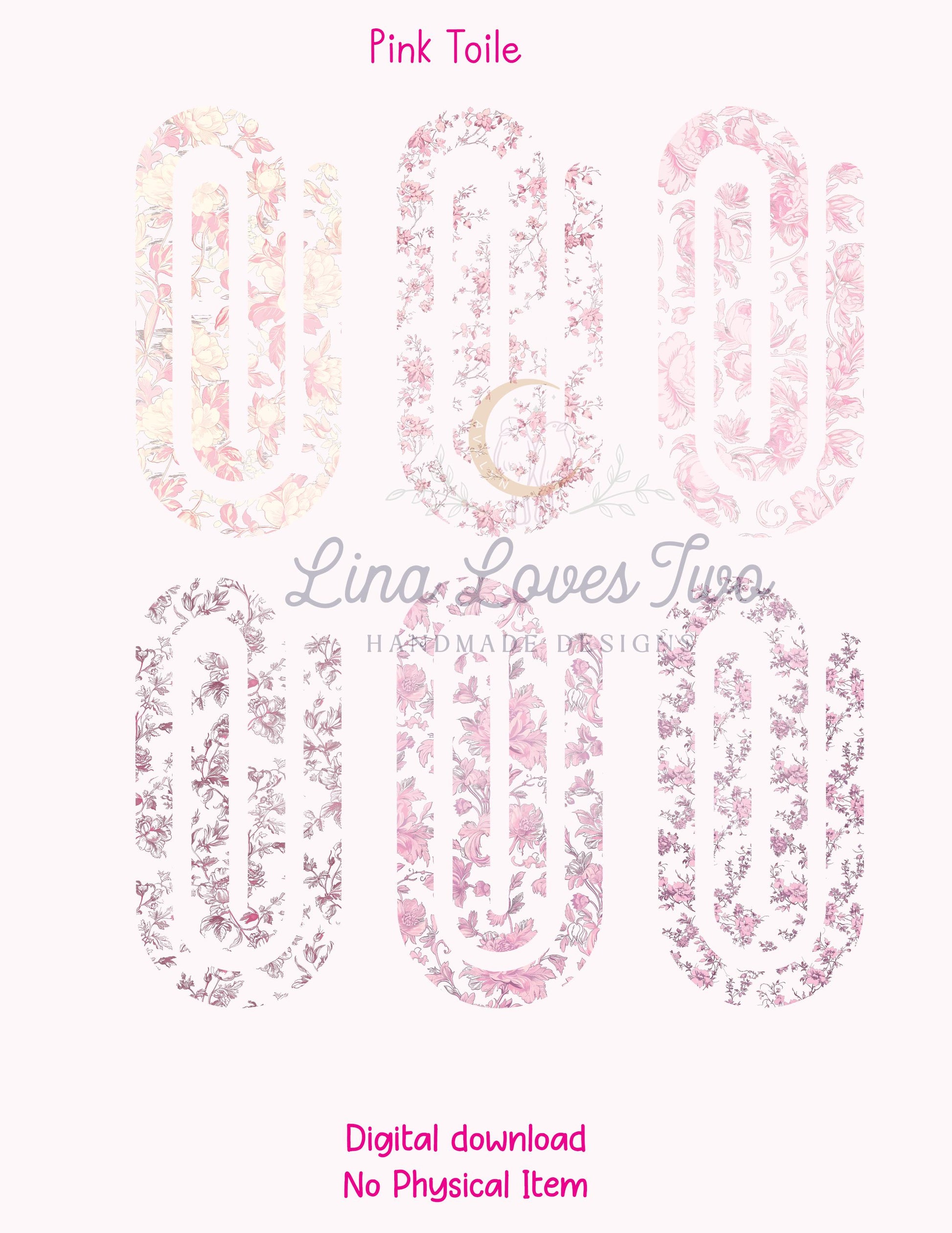 Pink Toile Theme Jumbo Paperclip for – Instant by Lina Loves Two, handmade in Los Angeles CA