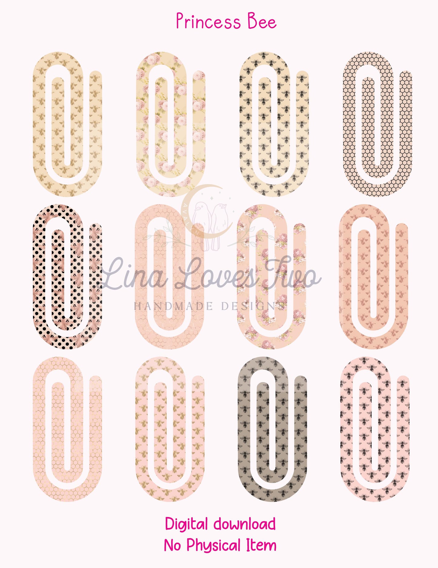 Princess Bee Theme Jumbo Paperclip for – Instant by Lina Loves Two, handmade in Los Angeles CA