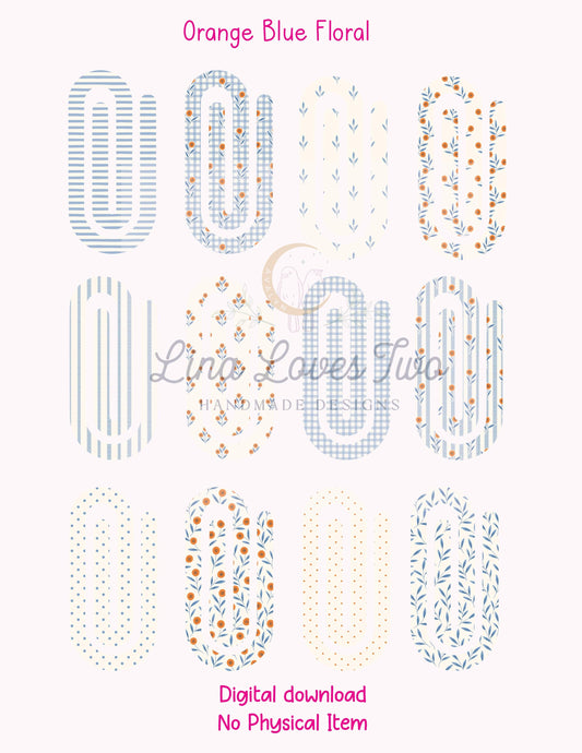 Orange & Blue Floral Theme Jumbo Paperclip for – Instant by Lina Loves Two, handmade in Los Angeles CA