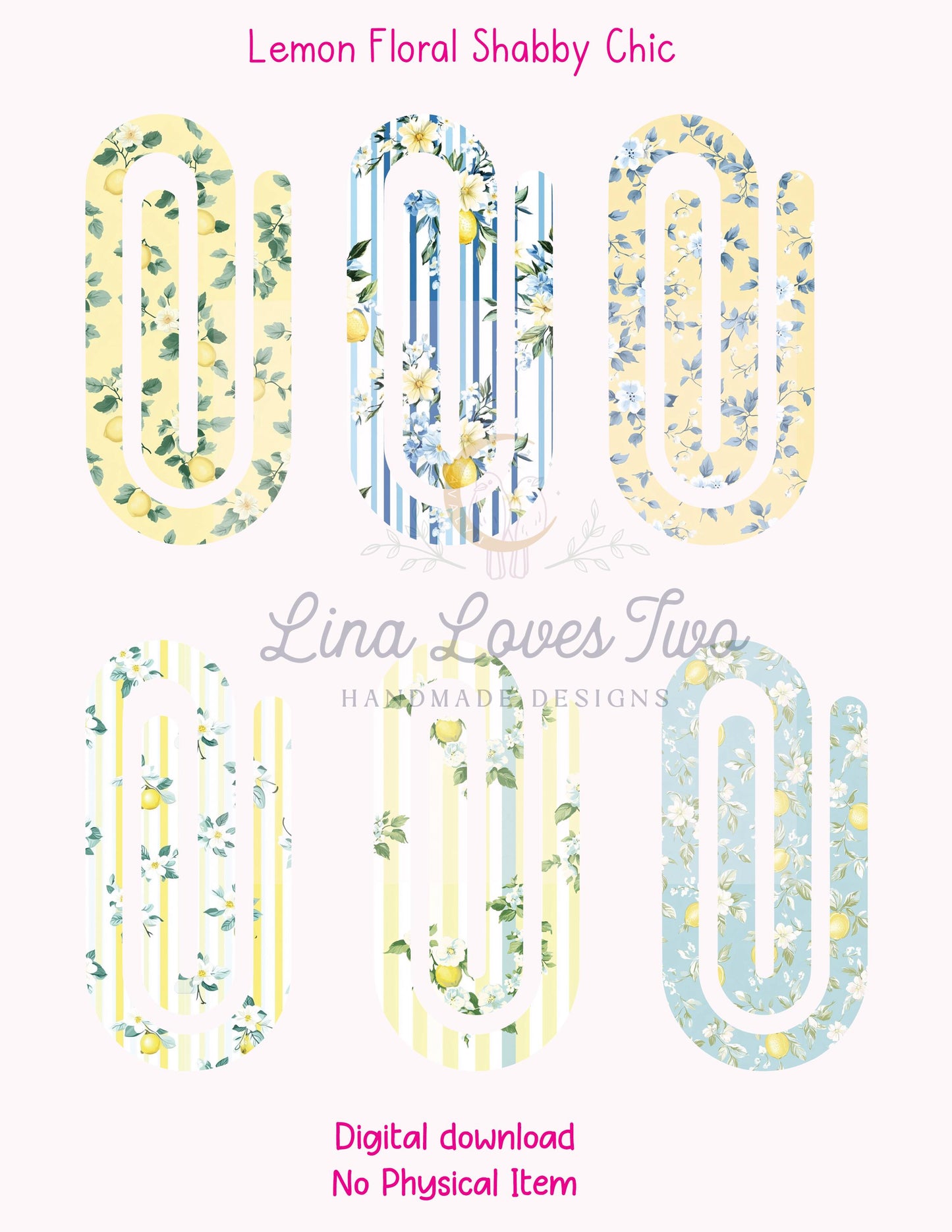 Lemon Floral Shabby Chic Theme Jumbo Paperclip for – Instant by Lina Loves Two, handmade in Los Angeles CA