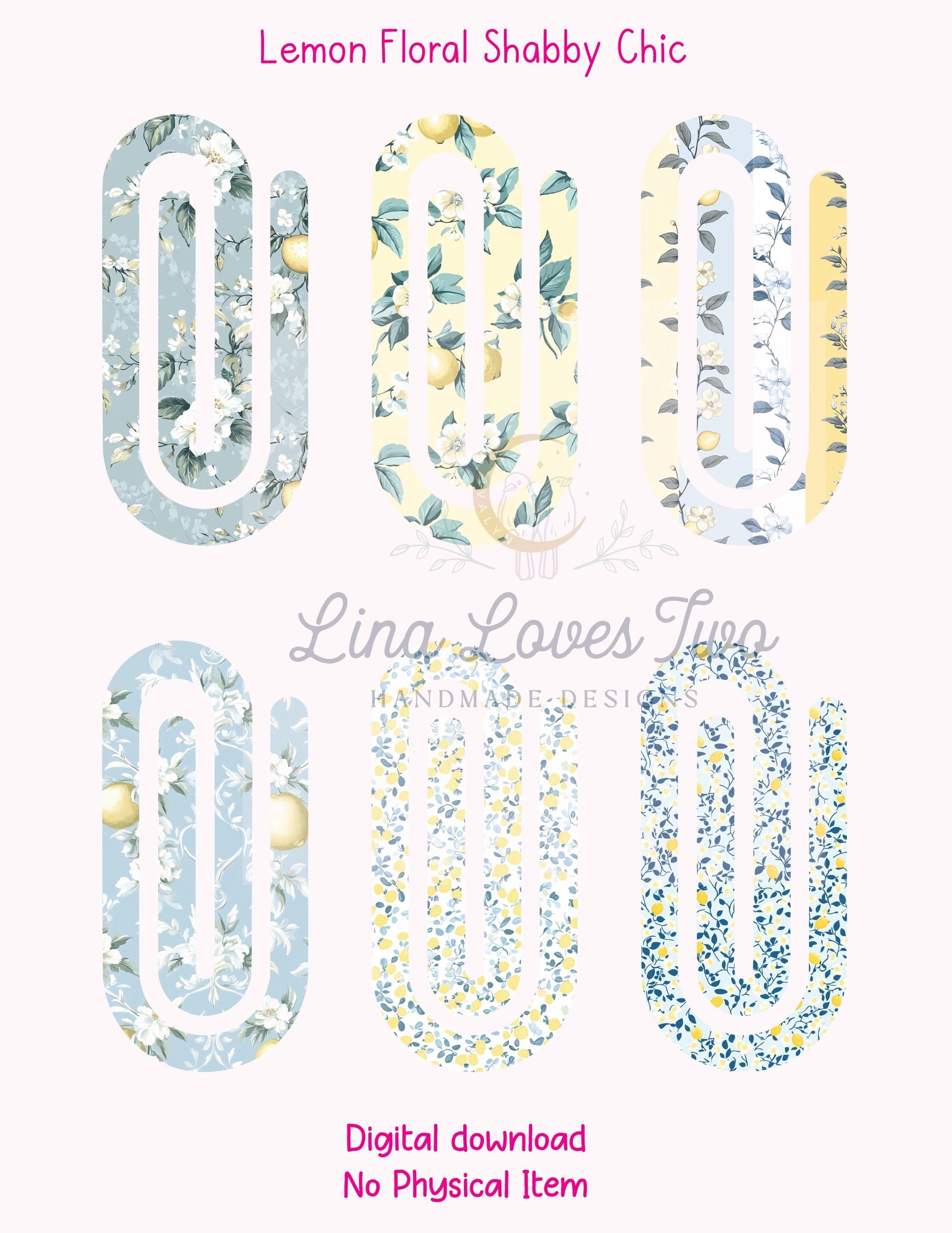 Lemon Floral Shabby Chic Theme Jumbo Paperclip PNG for Sublimation – Instant Digital Download