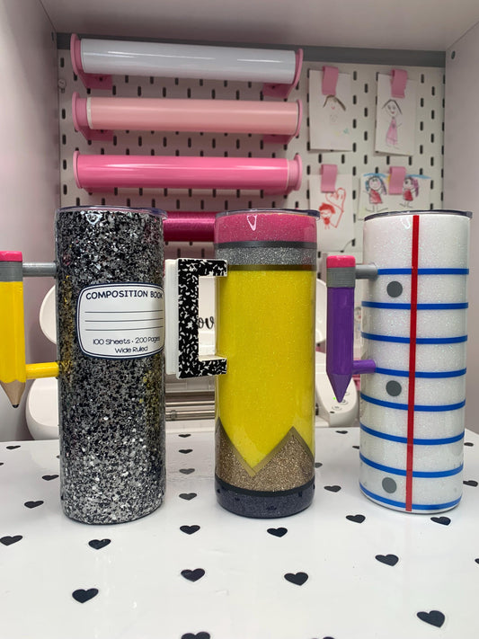 Teacher Tumbler with Handle: Stainless Steel Pencil Design
