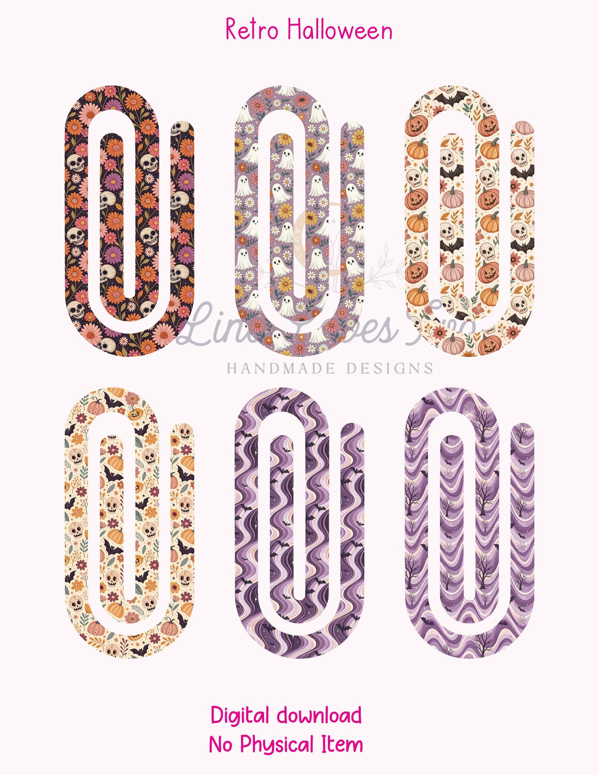 Retro Halloween Theme Jumbo Paperclip PNG for Sublimation – Instant Digital Download