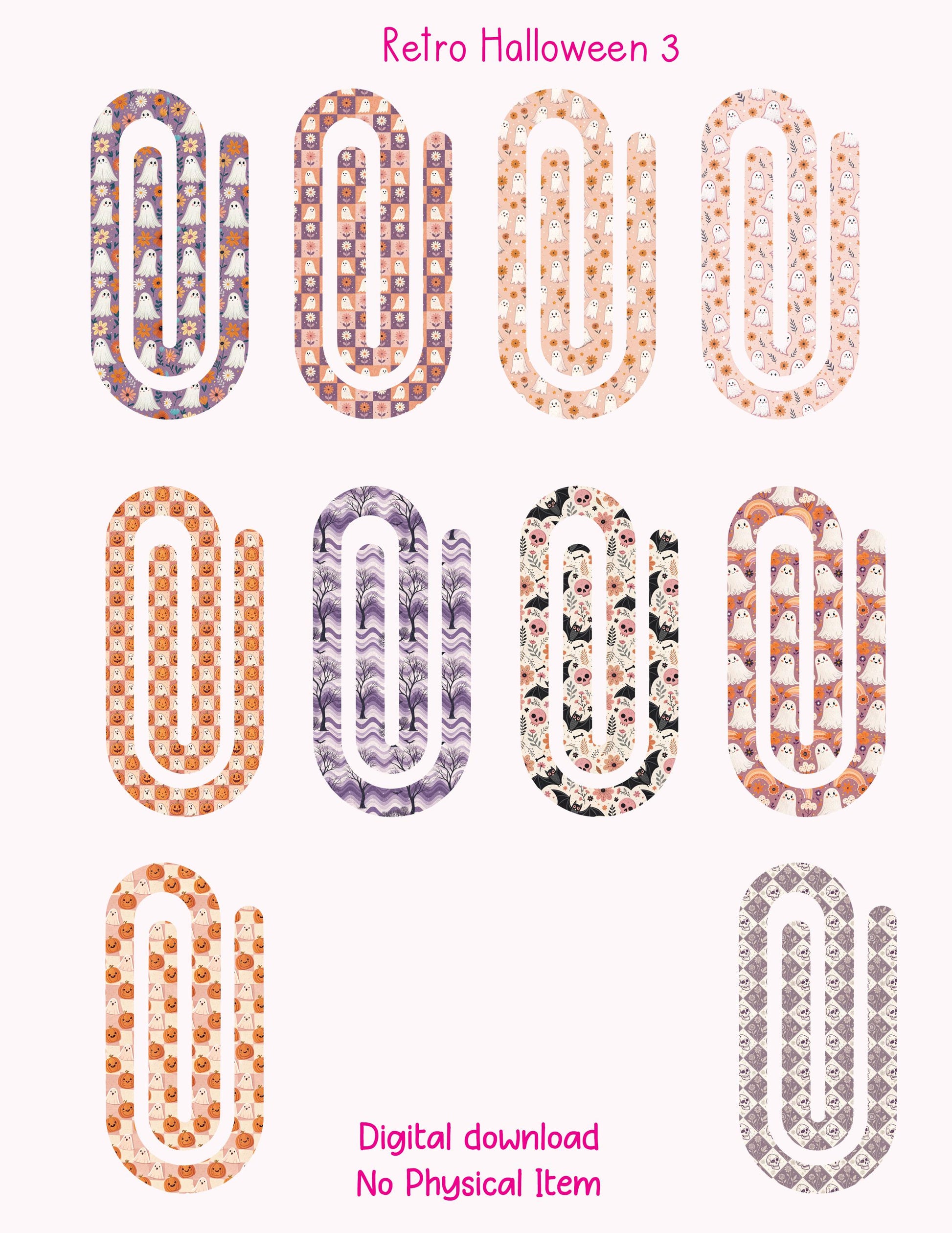 Retro Halloween 3 Theme Jumbo Paperclip PNG for Sublimation – Instant Digital Download