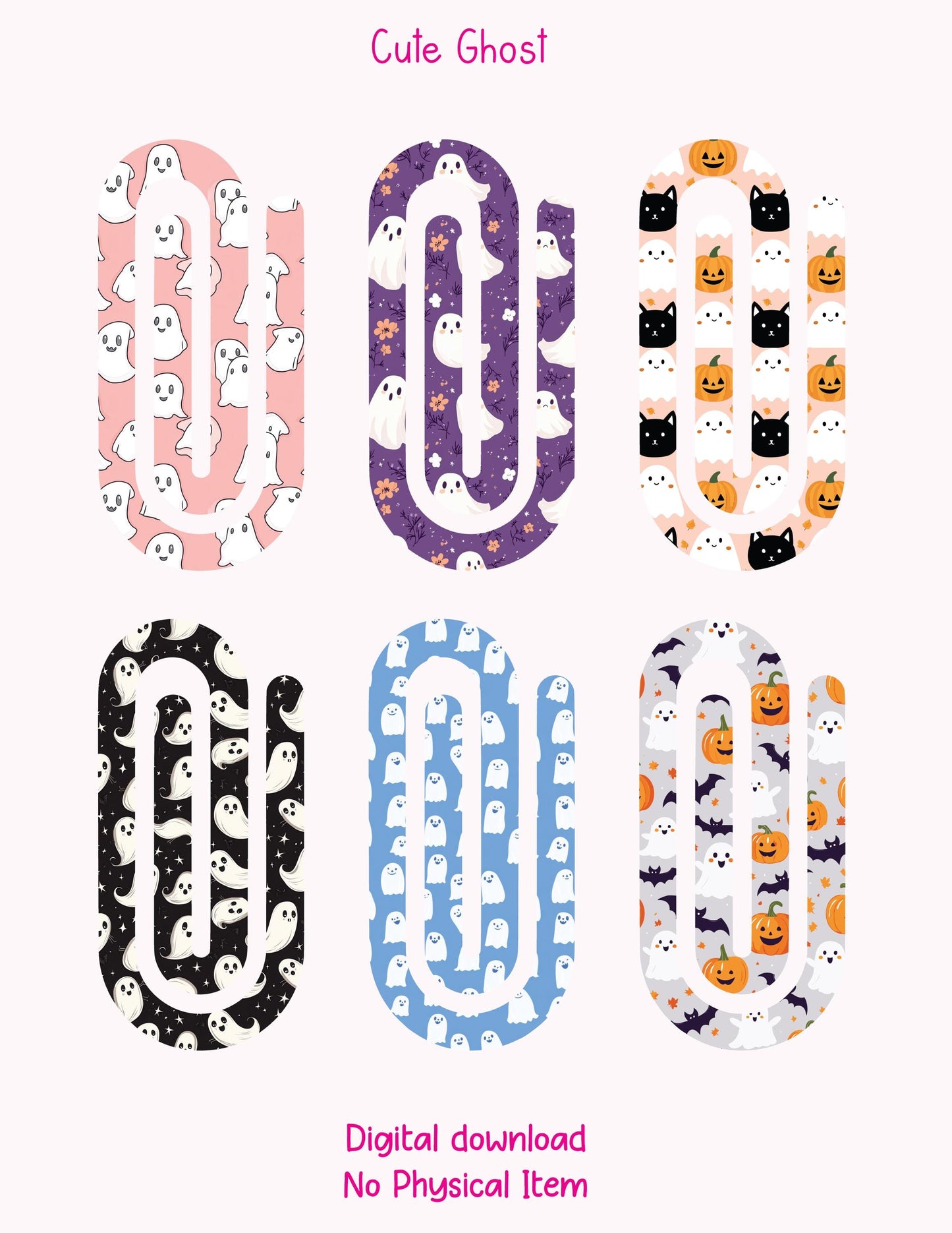 Cute Ghost Theme Jumbo Paperclip PNG for Sublimation – Instant Digital Download