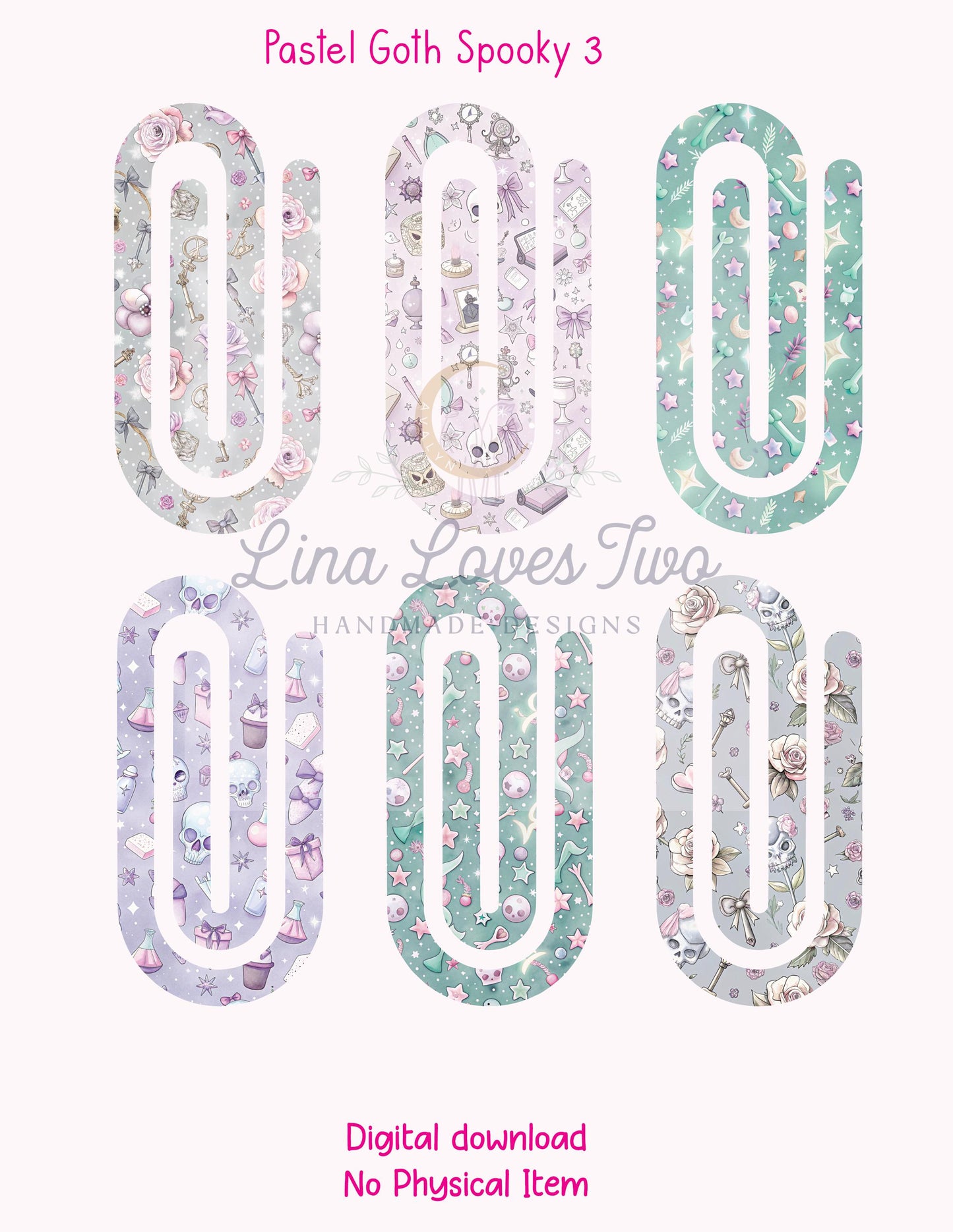 Pastel Goth Spooky 3 Theme Jumbo Paperclip PNG for Sublimation – Instant Digital Download