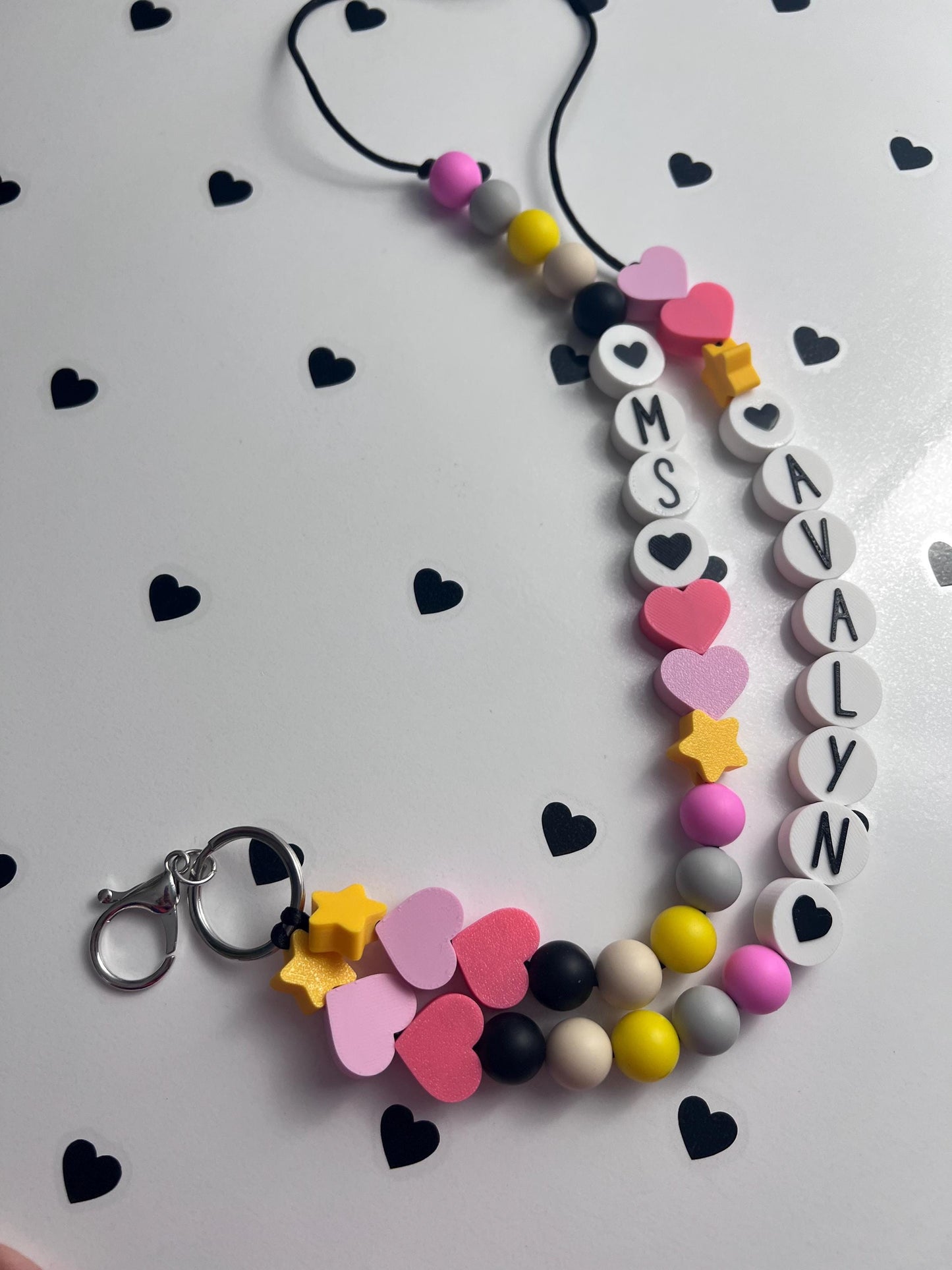 Personalized Beaded Friendship Lanyard: Custom ID Badge Holder with Charm by Lina Loves Two, handmade in Los Angeles CA