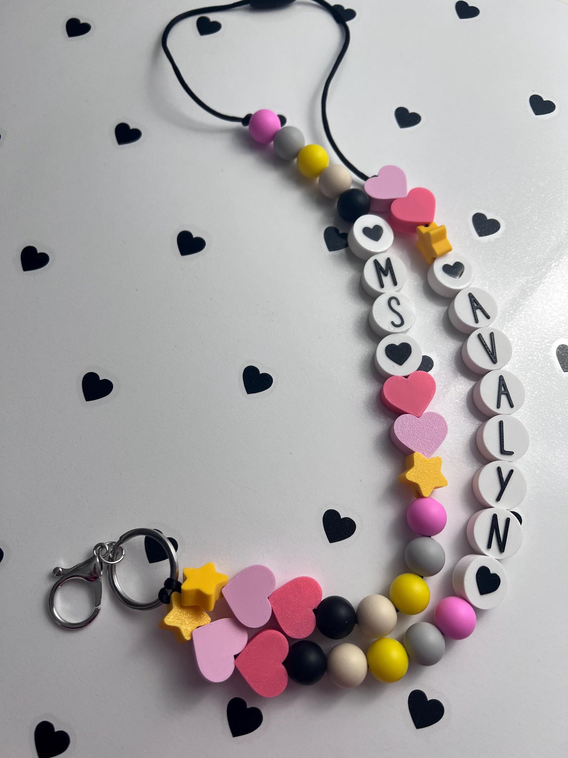 Personalized Beaded Friendship Lanyard: Custom ID Badge Holder with Charm by Lina Loves Two, handmade in Los Angeles CA