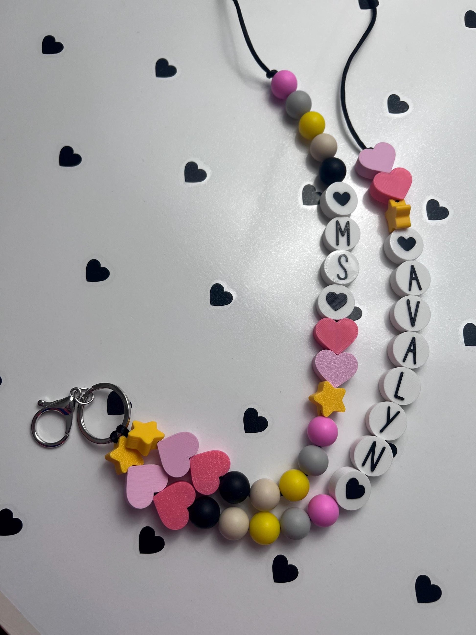 Personalized Beaded Friendship Lanyard: Custom ID Badge Holder with Charm by Lina Loves Two, handmade in Los Angeles CA