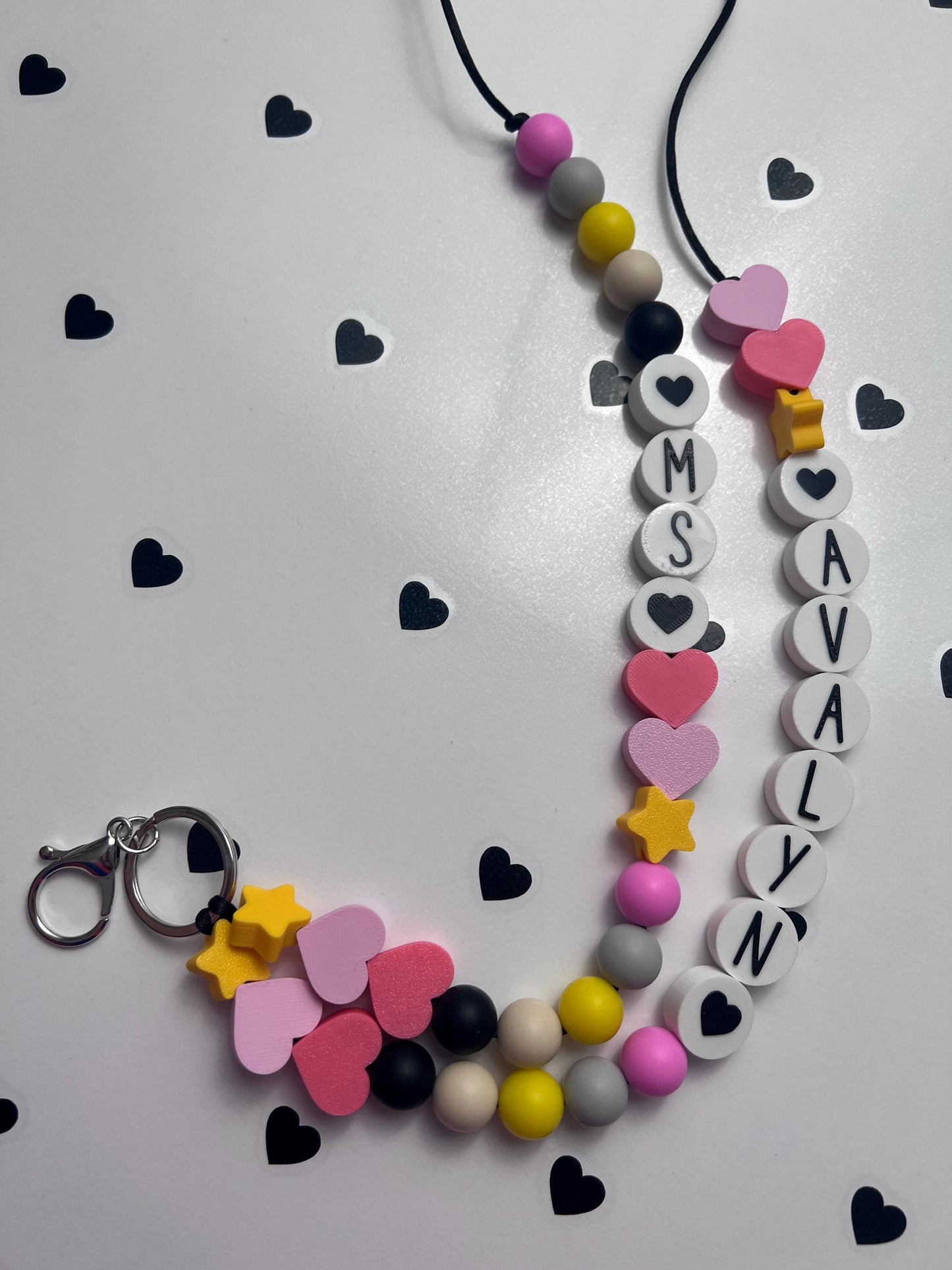 Personalized Beaded Friendship Lanyard: Custom ID Badge Holder with Charm by Lina Loves Two, handmade in Los Angeles CA