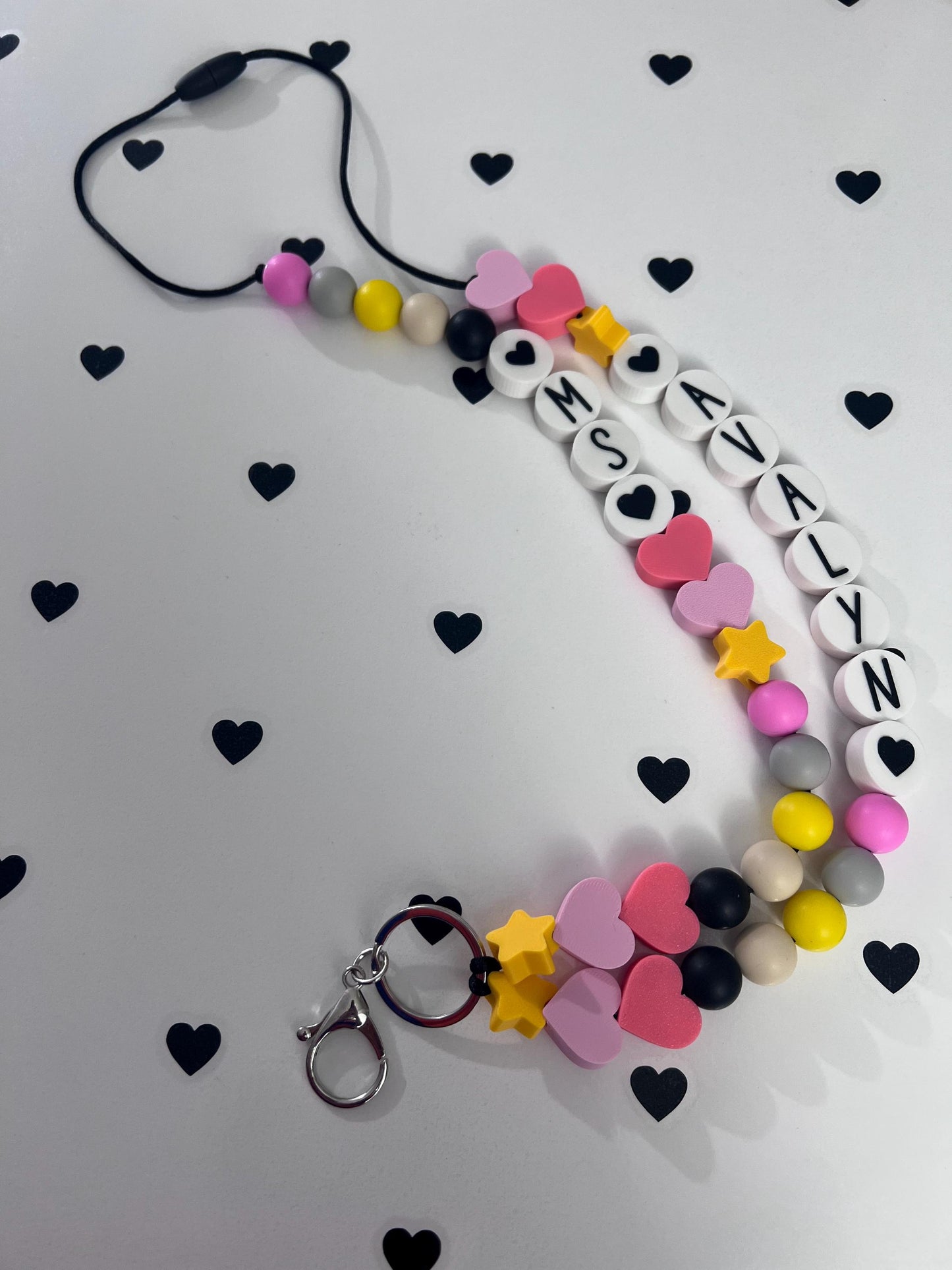 Personalized Beaded Friendship Lanyard: Custom ID Badge Holder with Charm by Lina Loves Two, handmade in Los Angeles CA