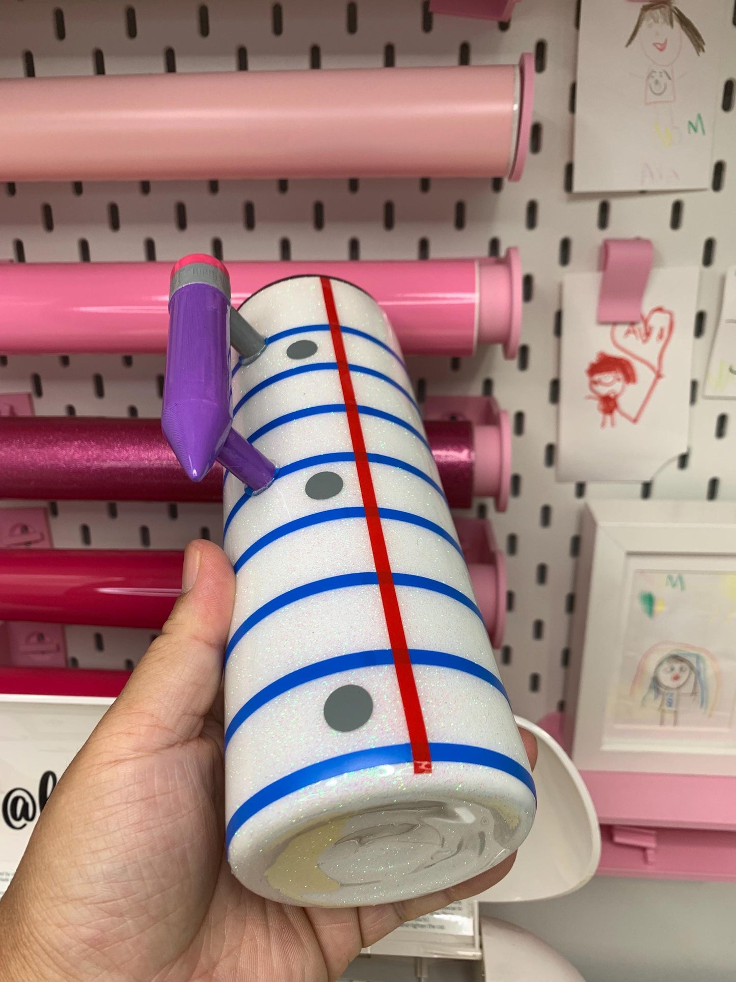 Teacher Tumbler with Handle: Stainless Steel Pencil Design by Lina Loves Two, handmade in Los Angeles CA