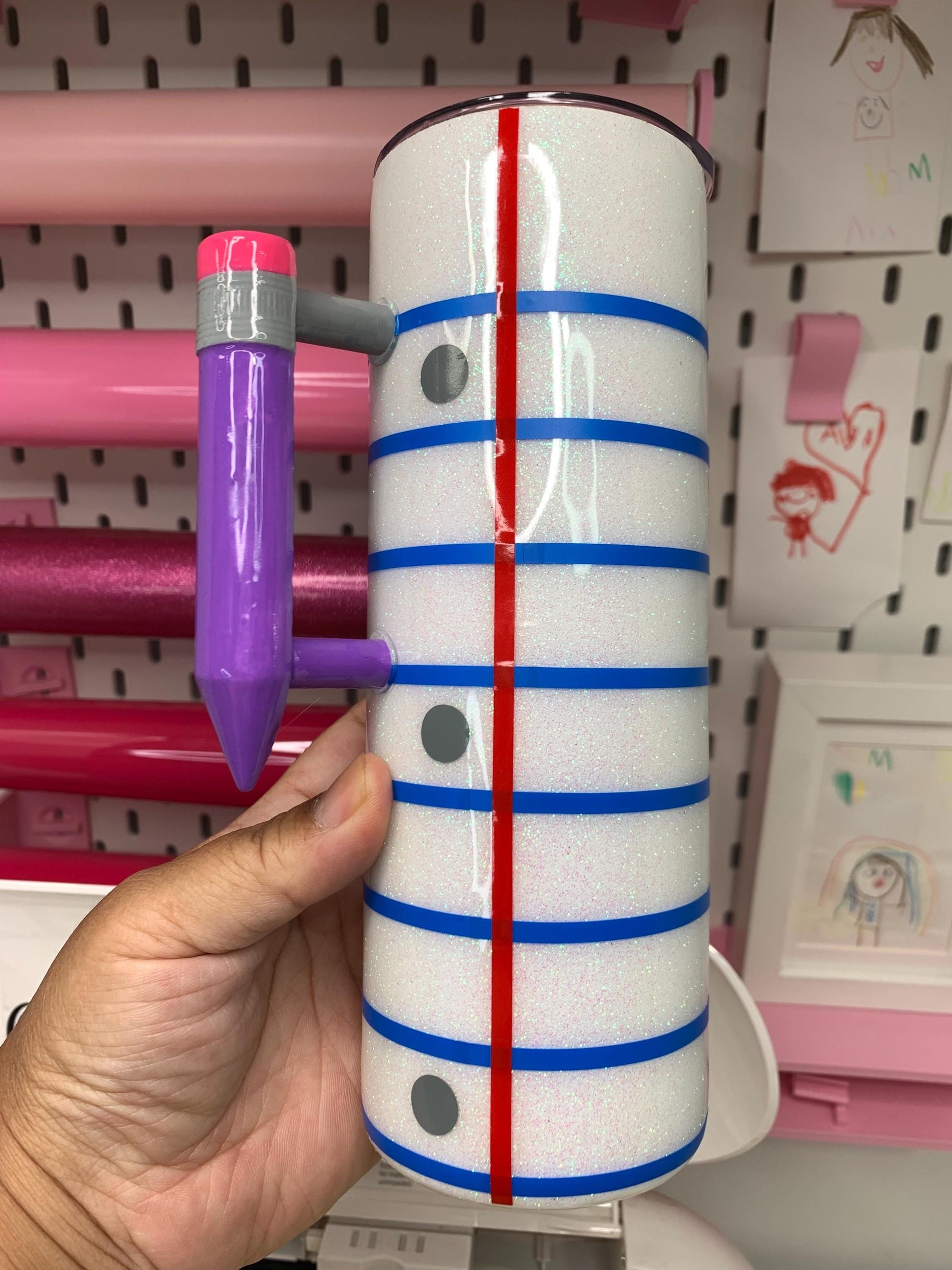 Teacher Tumbler with Handle: Stainless Steel Pencil Design by Lina Loves Two, handmade in Los Angeles CA