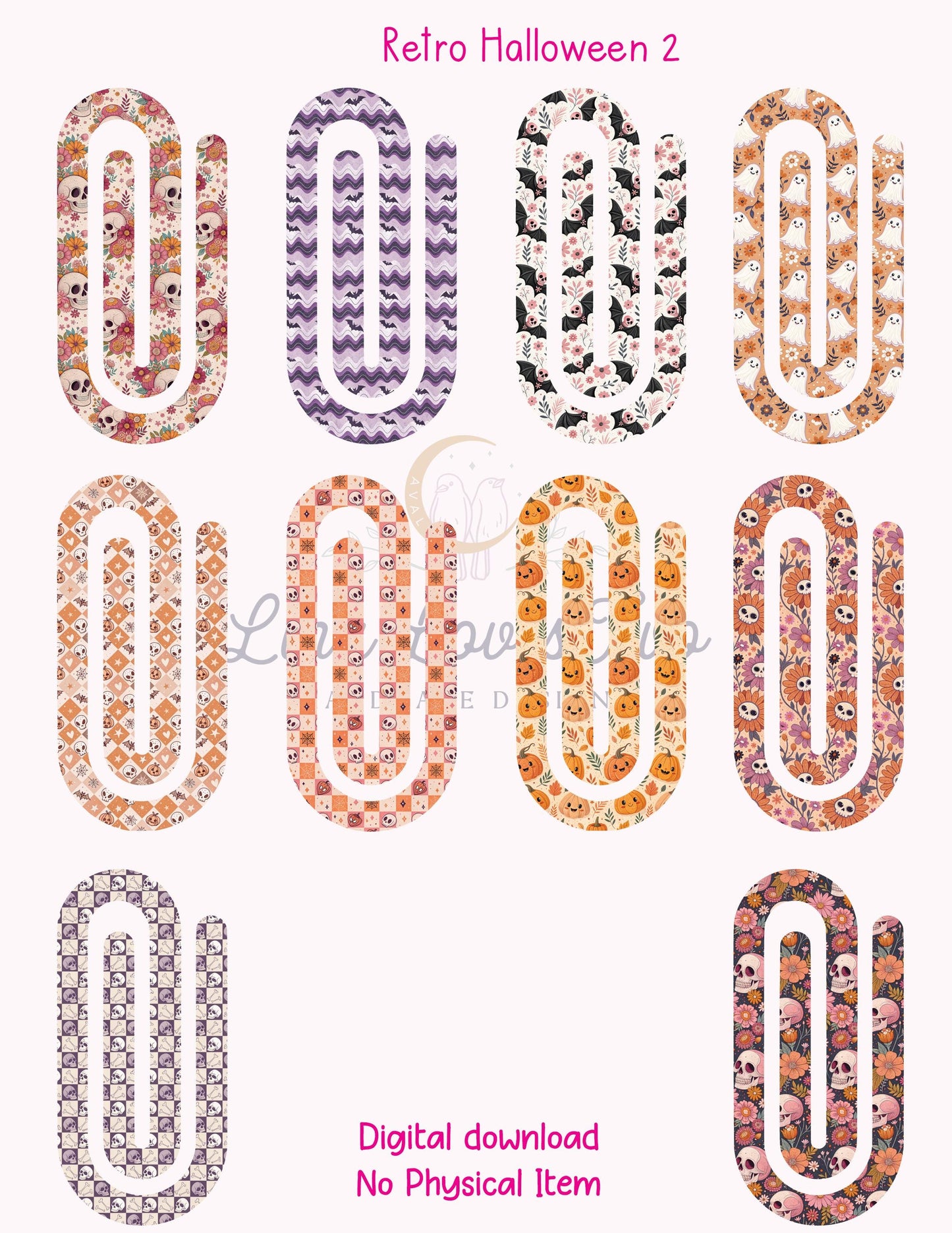 Retro Halloween 2 Theme Jumbo Paperclip PNG for Sublimation – Instant Digital Download