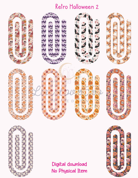 Retro Halloween 2 Theme Jumbo Paperclip PNG for Sublimation – Instant Digital Download