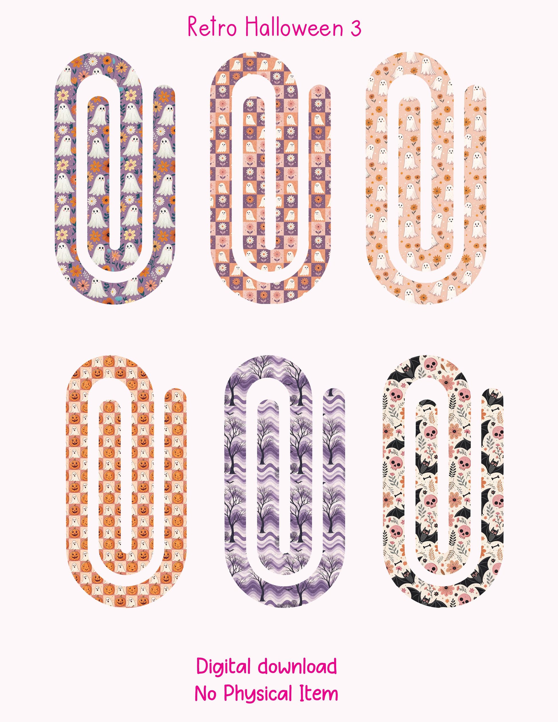 Retro Halloween 3 Theme Jumbo Paperclip PNG for Sublimation – Instant Digital Download