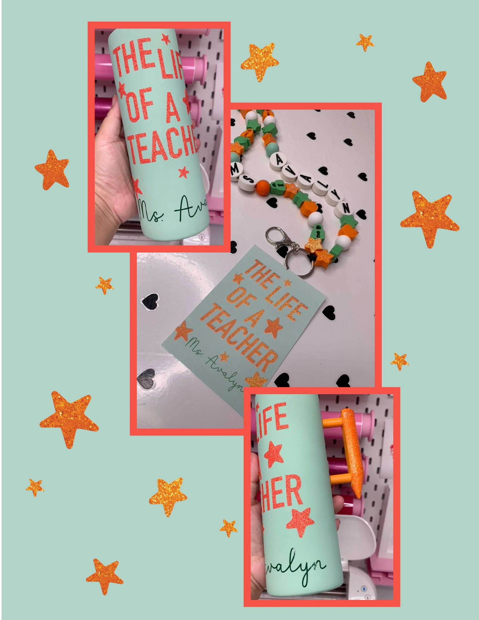 Personalized Teacher Tumbler Gift Set: ID Badge & Friendship Bracelet Lanyard by Lina Loves Two, handmade in Los Angeles CA