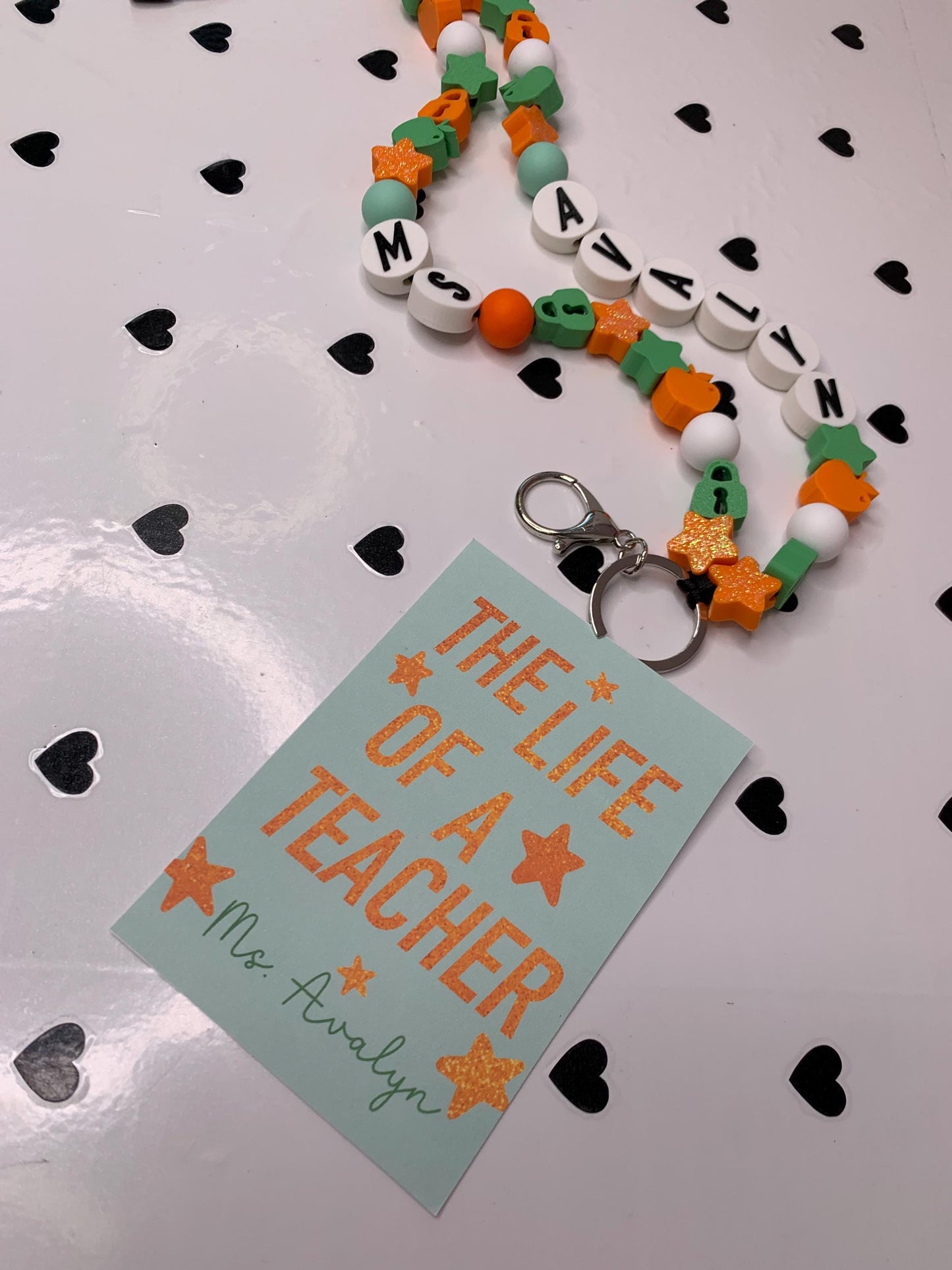 Personalized Teacher Tumbler Gift Set: ID Badge & Friendship Bracelet Lanyard by Lina Loves Two, handmade in Los Angeles CA