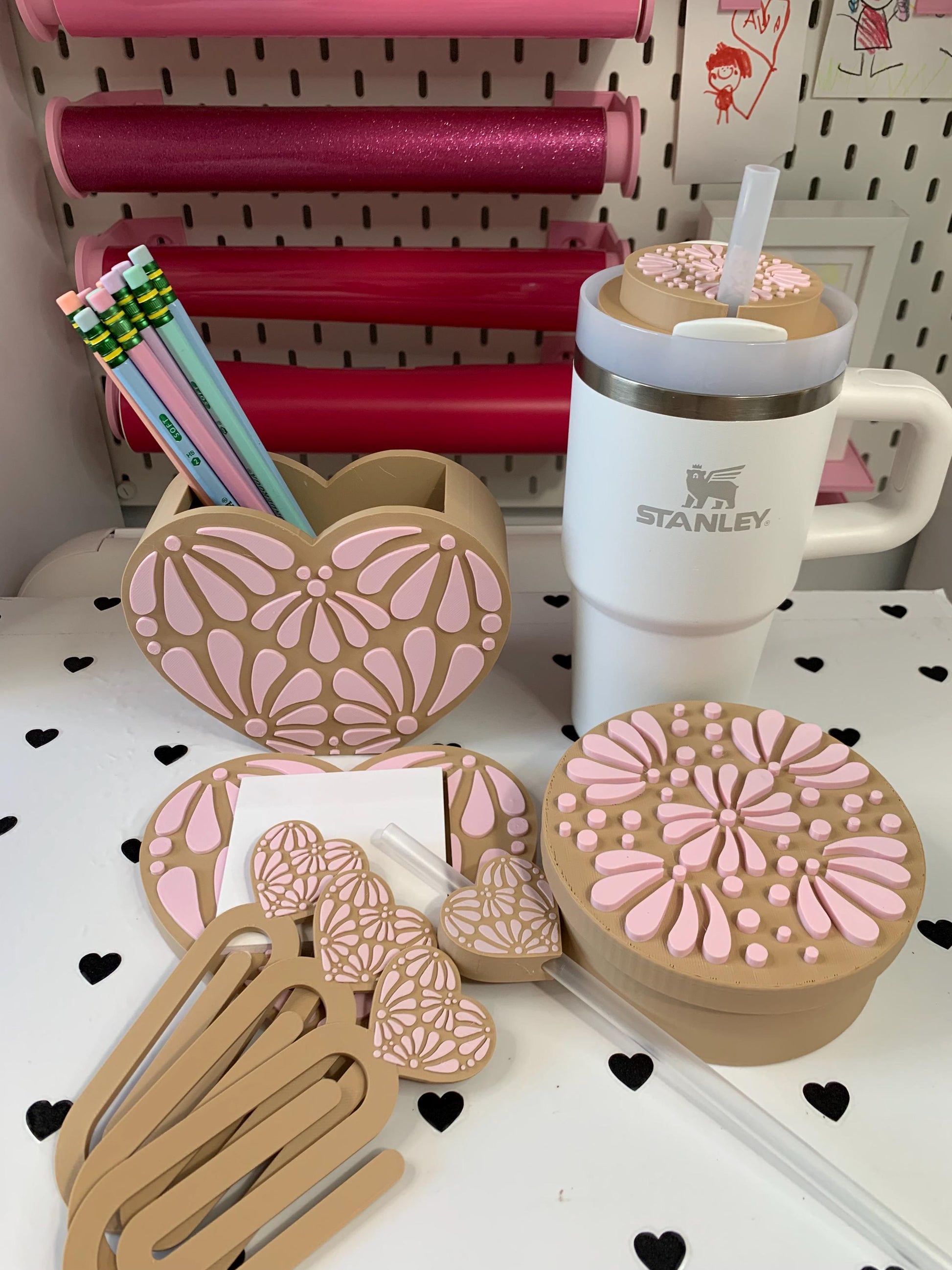 Talavera Desk Organizer Bundle: Pen Holder, Trinket Dish & Straw Topper by Lina Loves Two, handmade in Los Angeles CA