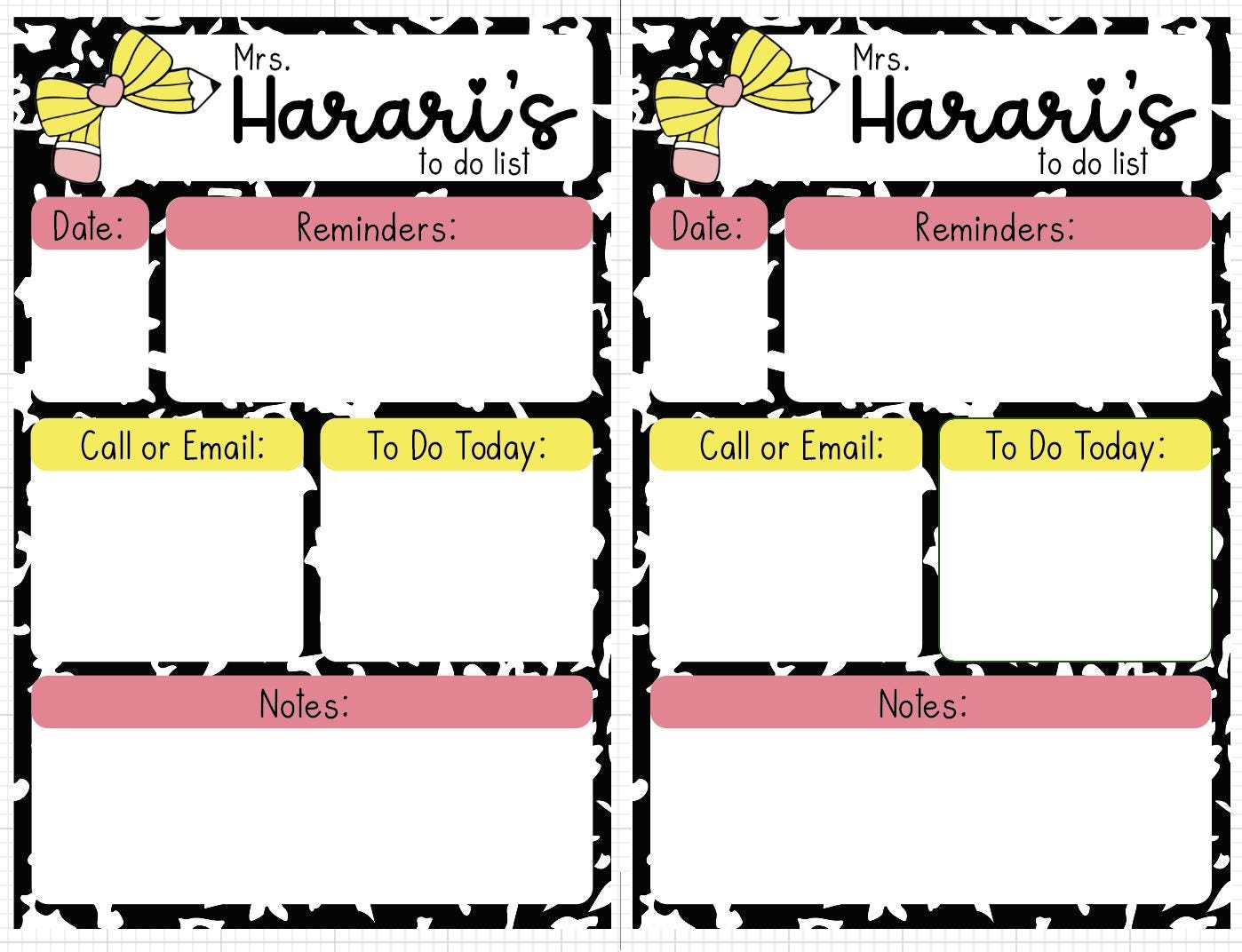 Personalized Pencil Bow To-Do List Notepad - 5.5 x 8.5, 50 Pages by Lina Loves Two, handmade in Los Angeles CA