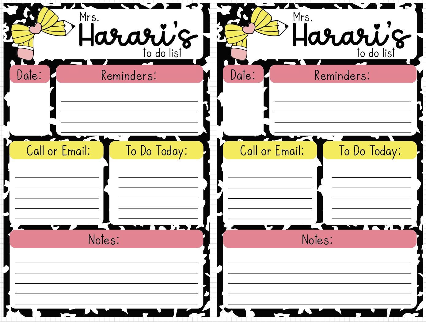 Personalized Pencil Bow To-Do List Notepad - 5.5 x 8.5, 50 Pages by Lina Loves Two, handmade in Los Angeles CA