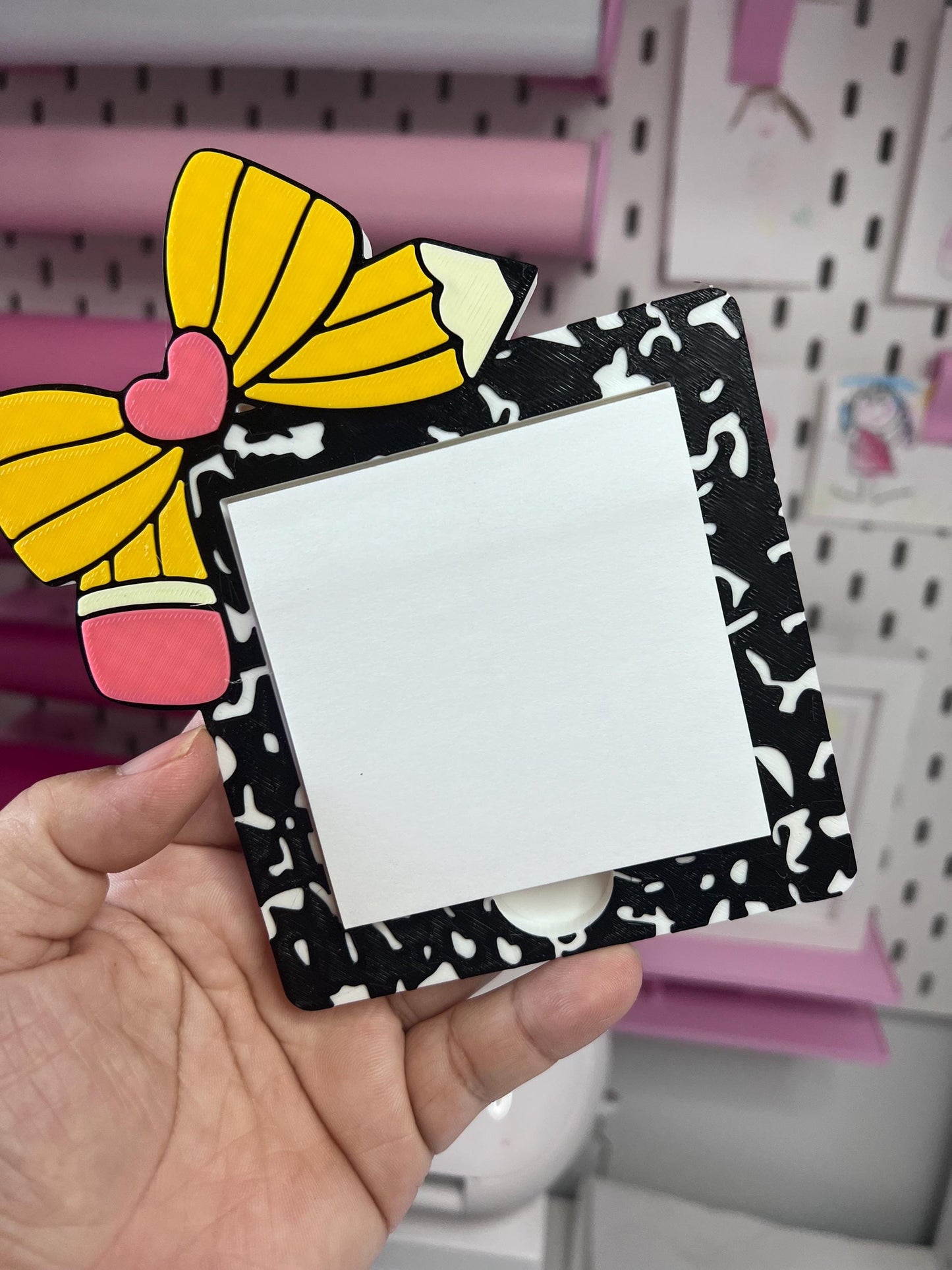 3D Pencil Bow Composition Notebook Sticky Note Holder File | Desk Accessories | Sticky Note Holder | Files | 3D Printing by Lina Loves Two, handmade in Los Angeles CA