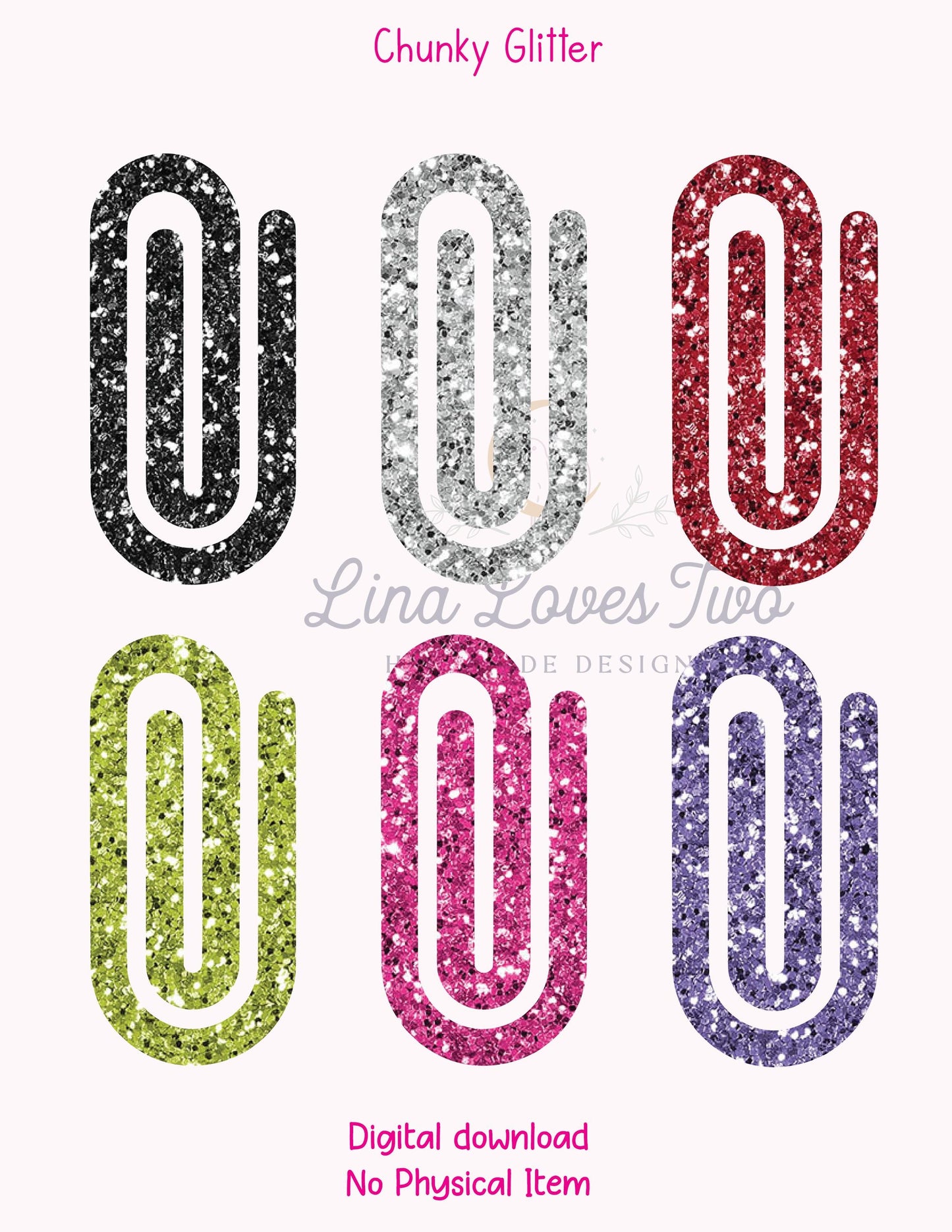 Glitter Jumbo Paperclips PNG: Sublimation File (Digital Download)