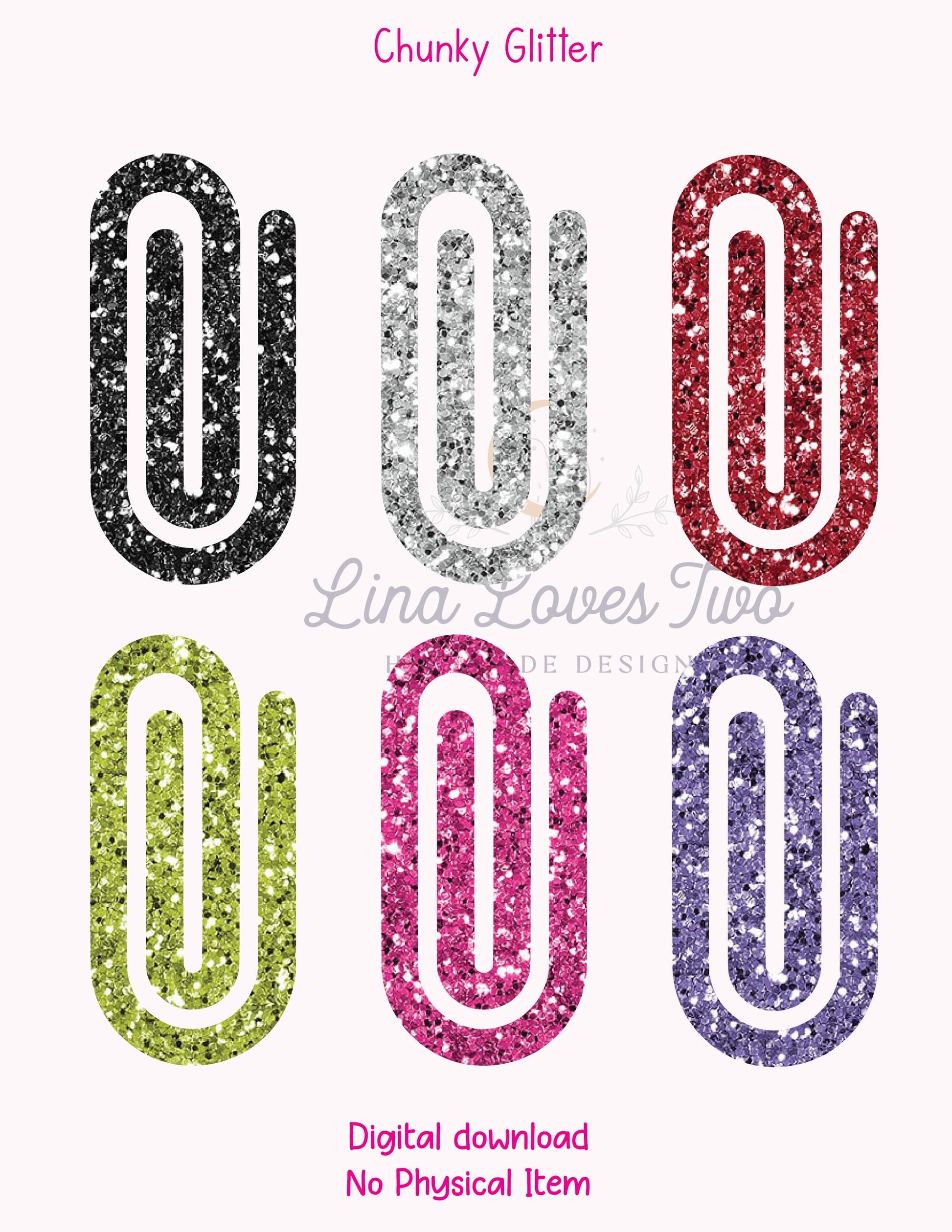 Glitter Jumbo Paperclips PNG: Sublimation File (Digital Download)