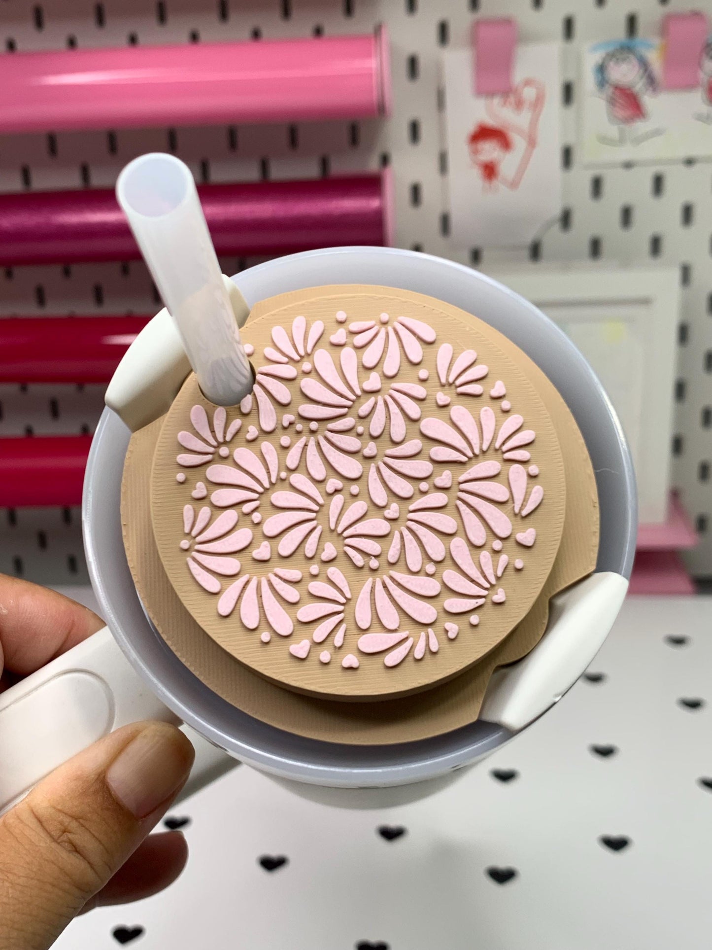 3D Printed Talavera Stanley Topper: Colorful Cup Accessory by Lina Loves Two, handmade in Los Angeles CA