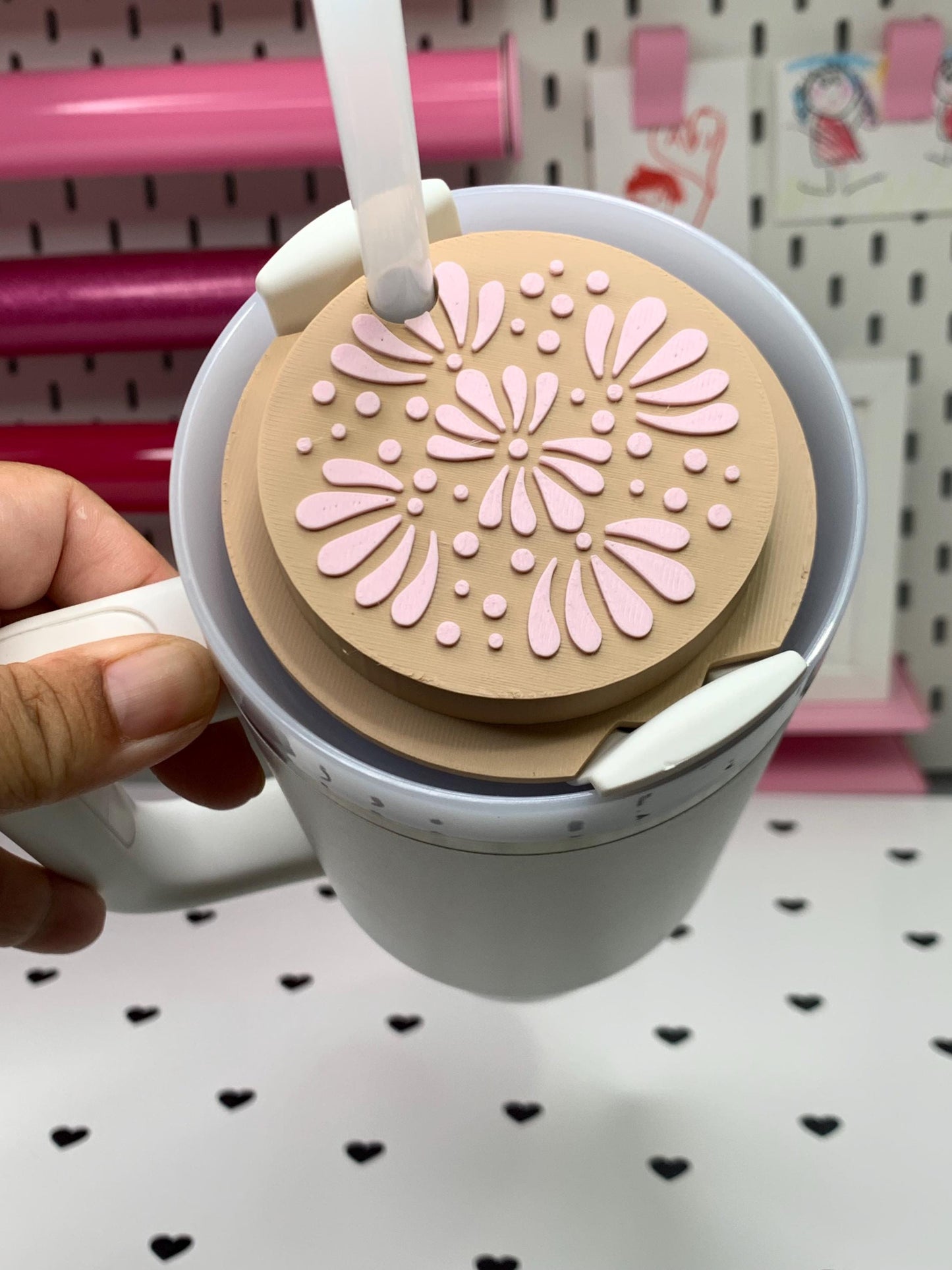 3D Printed Talavera Stanley Topper: Colorful Tumbler Decor by Lina Loves Two, handmade in Los Angeles CA