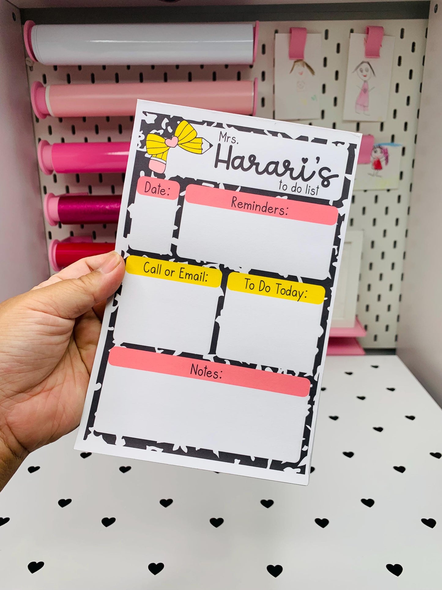 Personalized Pencil Bow To-Do List Notepad - 5.5 x 8.5, 50 Pages by Lina Loves Two, handmade in Los Angeles CA