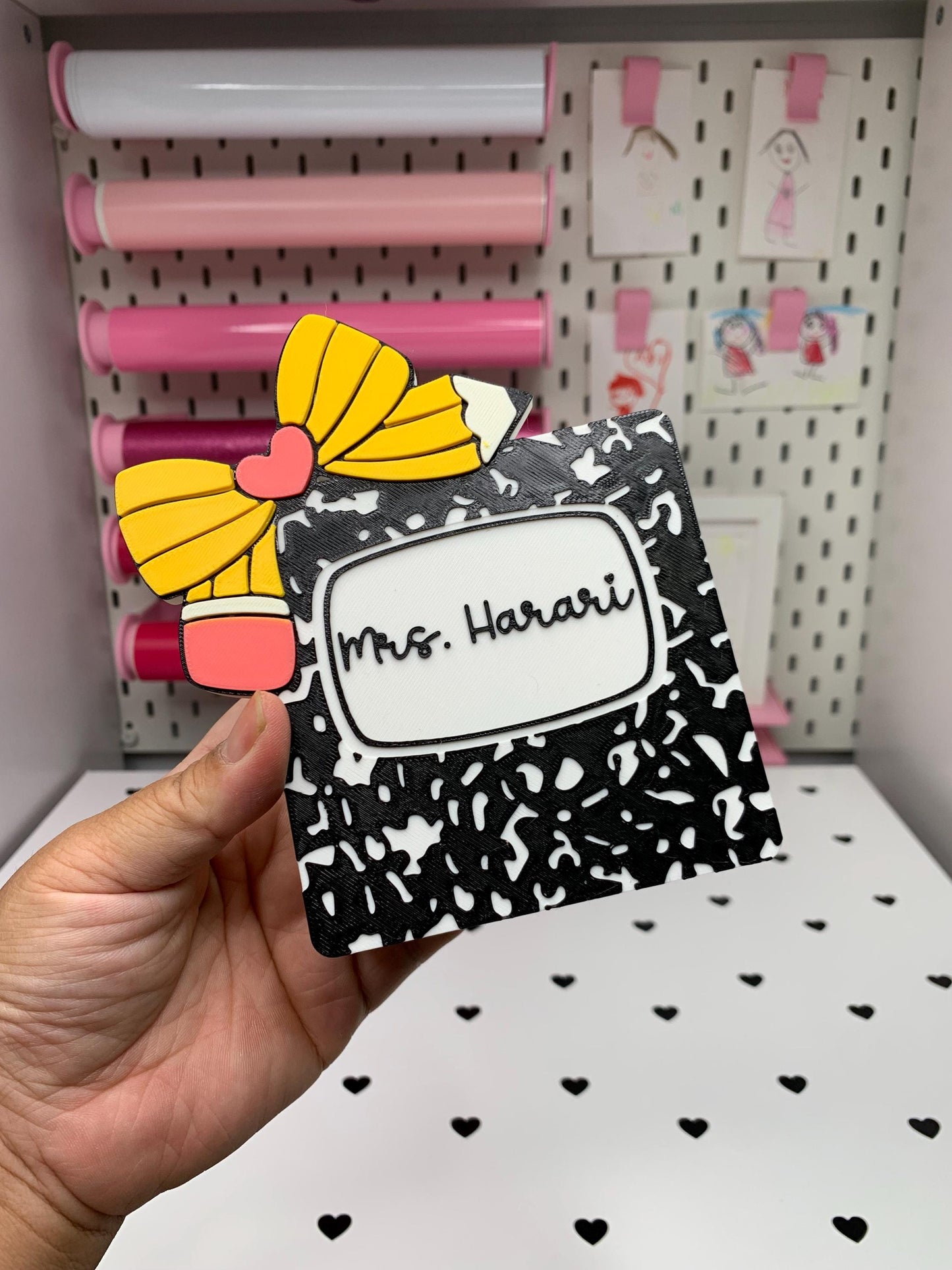 Personalized Pencil Desk Accessories: Name Plate, Pen Holder, Note Holder by Lina Loves Two, handmade in Los Angeles CA