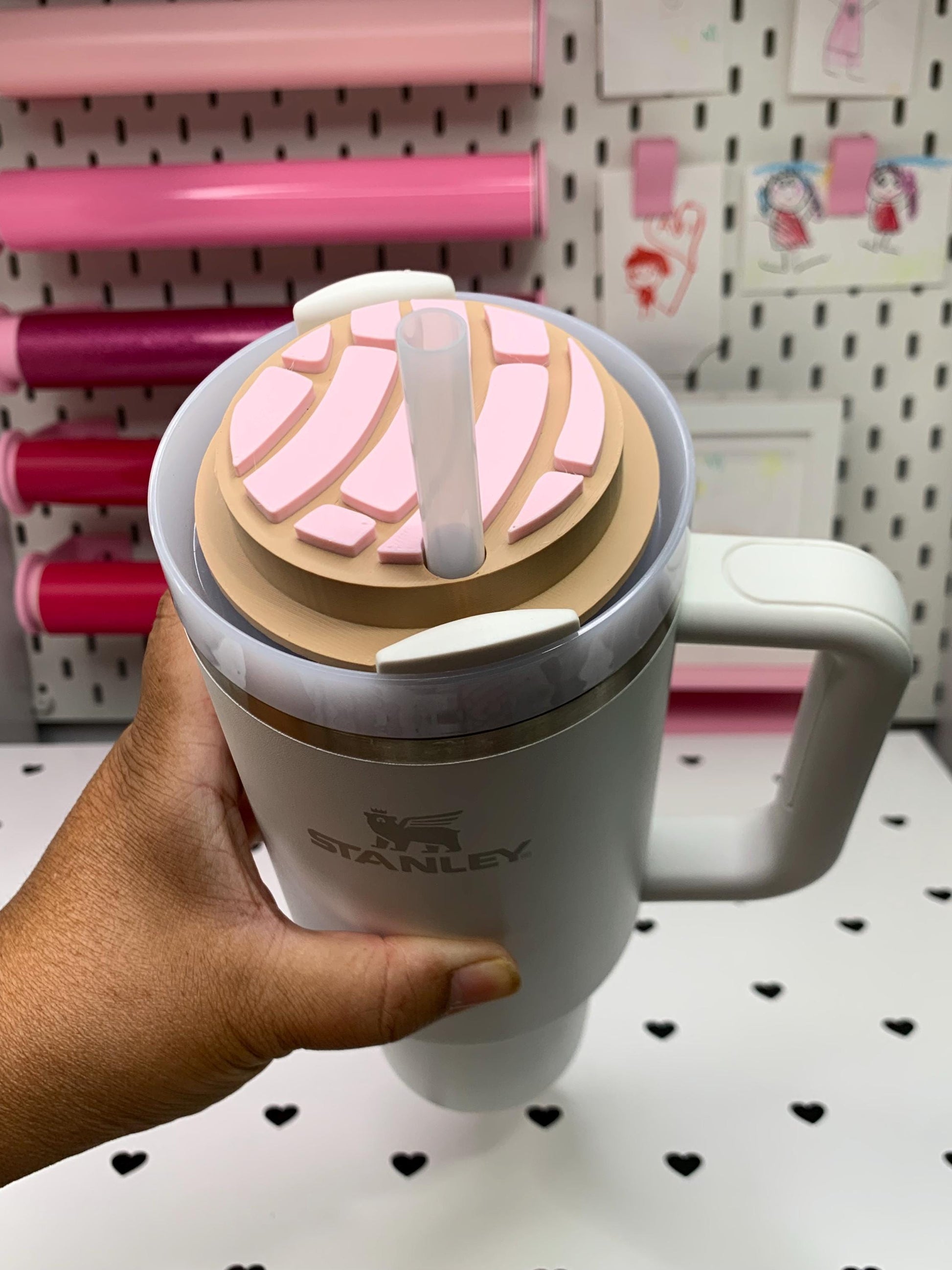3D Printed Concha Stanley Topper: Pink Mexican Pastry Tumbler Decor