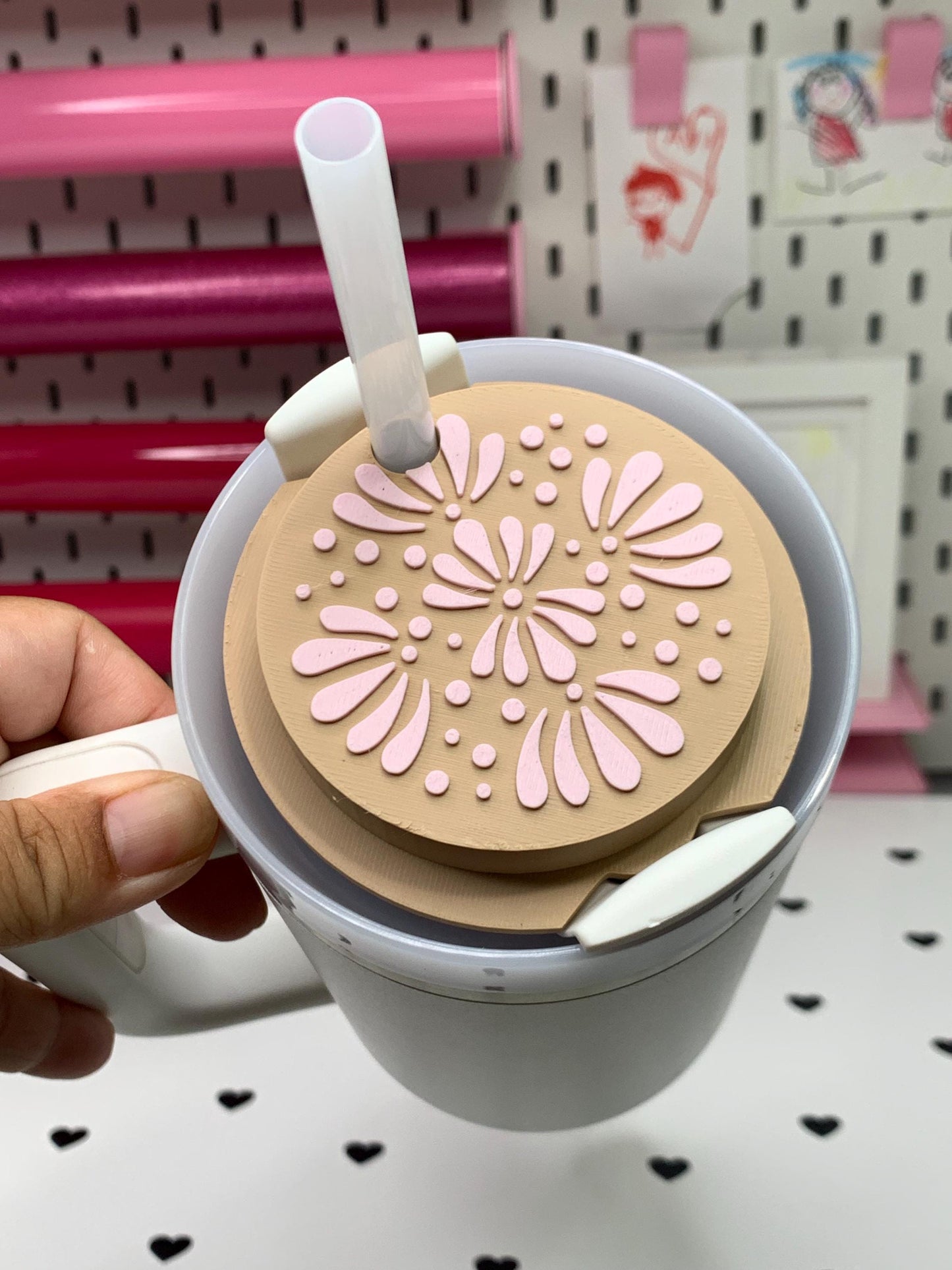 3D Printed Talavera Stanley Topper: Colorful Tumbler Decor by Lina Loves Two, handmade in Los Angeles CA