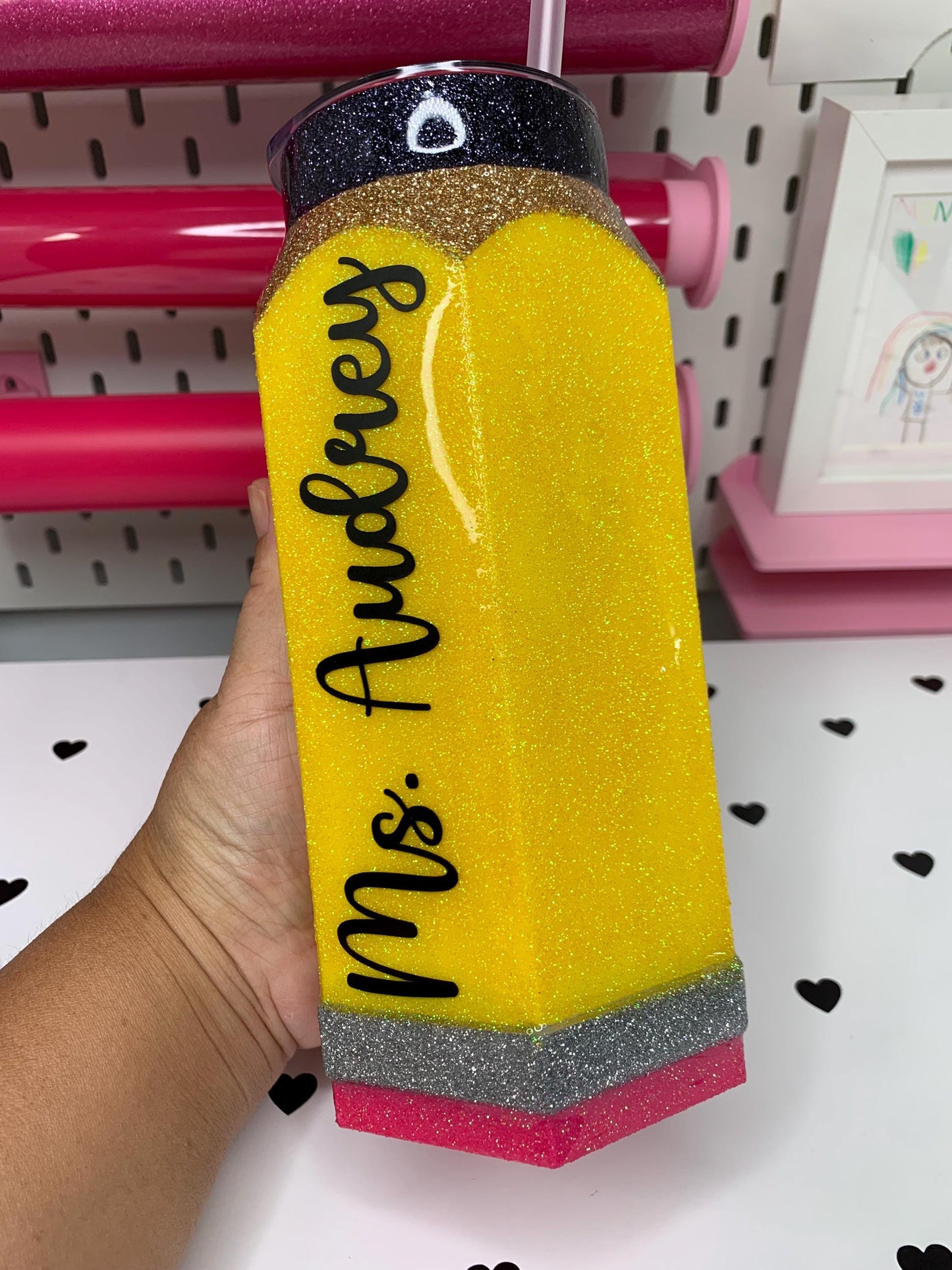 Personalized 3D Pencil Tumbler | 20oz Stainless Steel | Glitter or Plain Finish