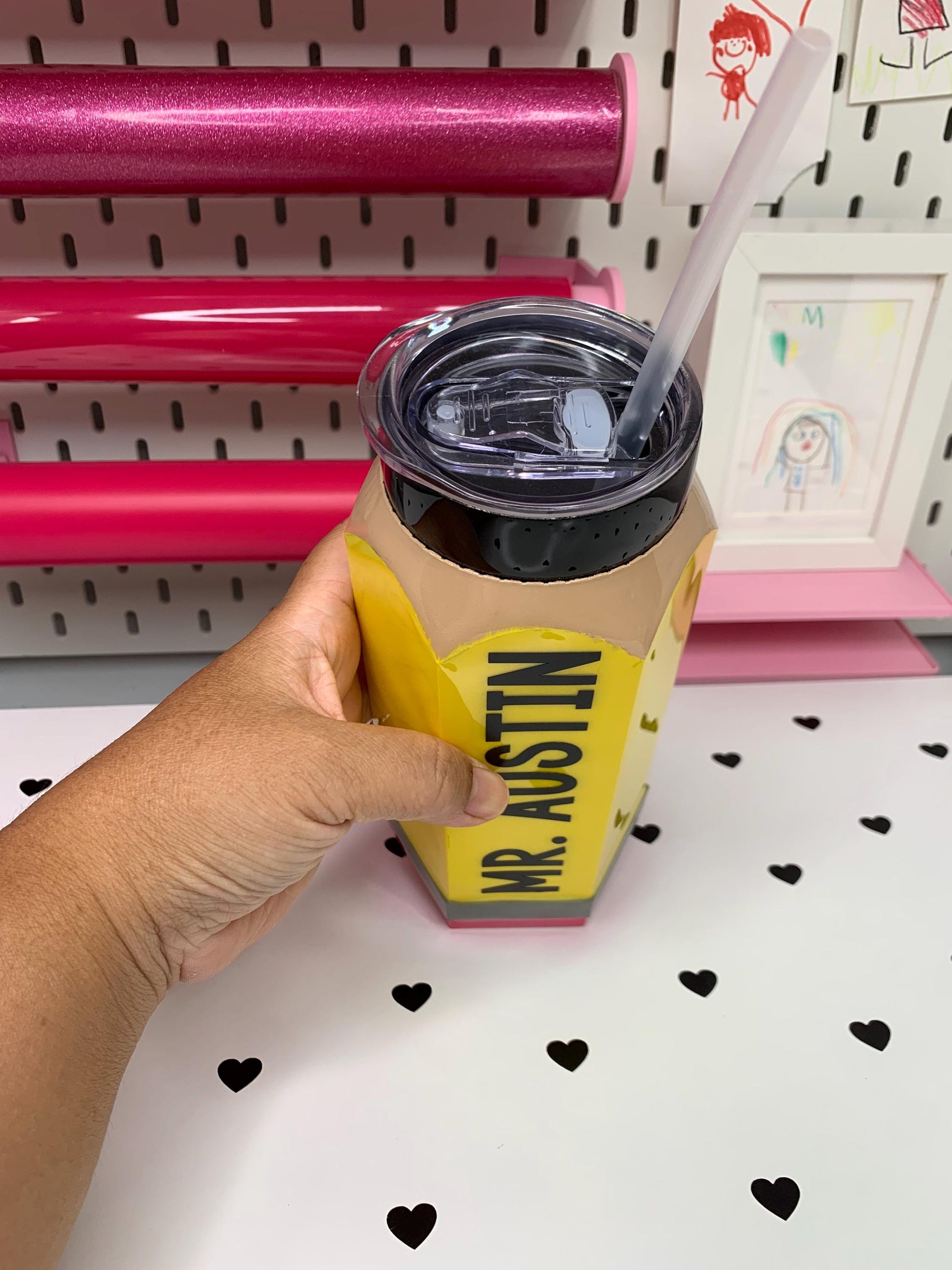 Personalized 3D Pencil Tumbler | 20oz Stainless Steel | Glitter or Plain Finish