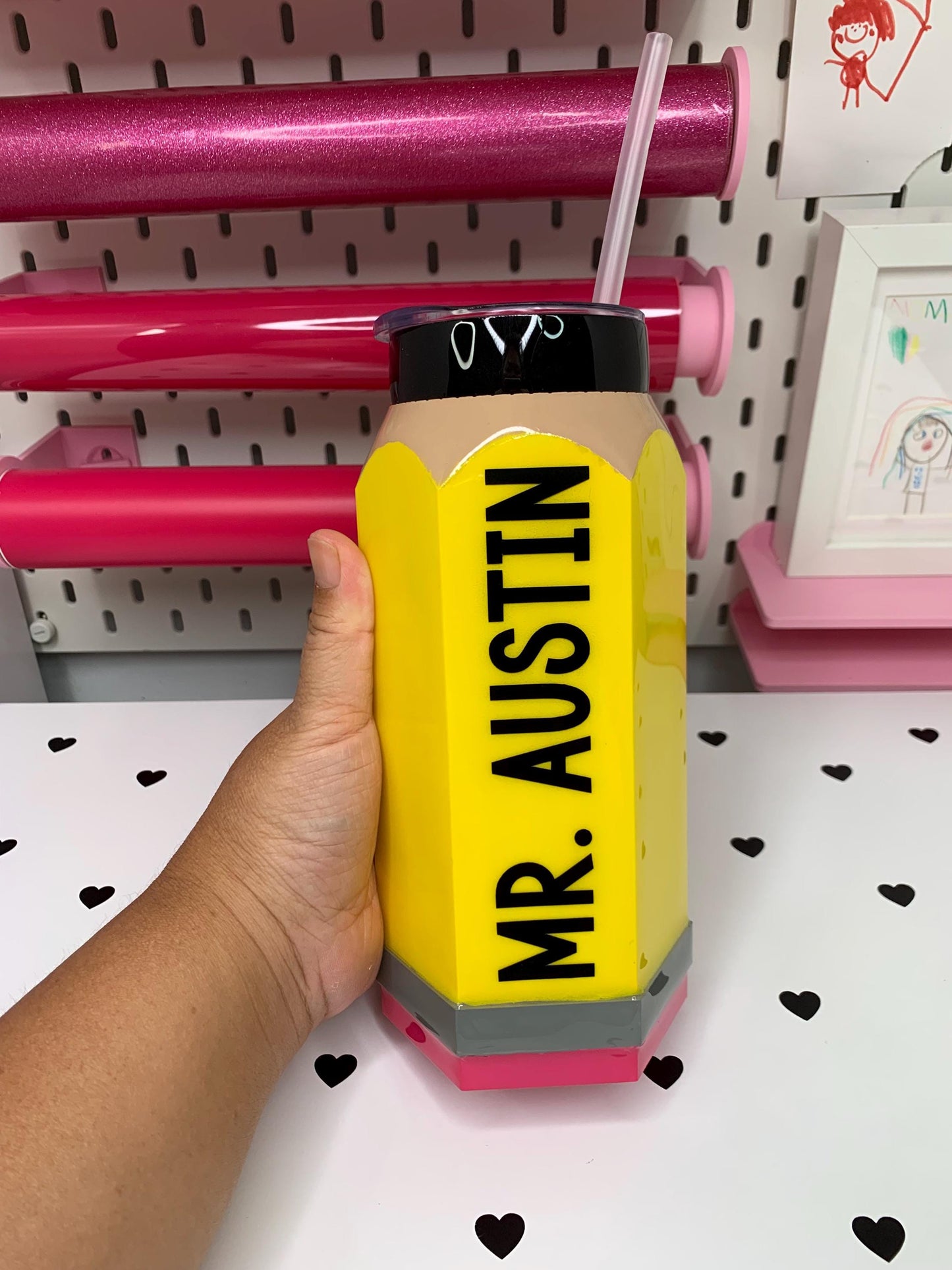 Personalized 3D Pencil Tumbler | 20oz Stainless Steel | Glitter or Plain Finish