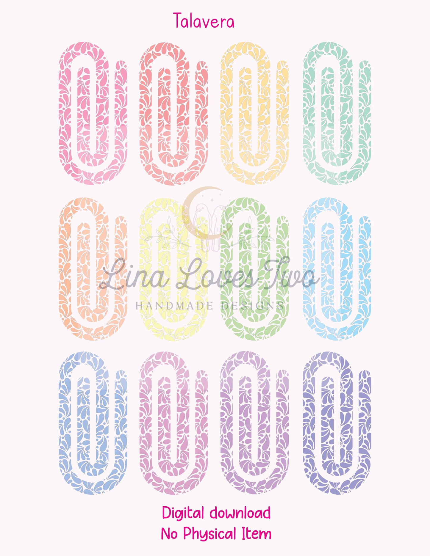 Talavera Jumbo Paperclip PNG: Mexican Talavera Various Color Designs (Digital Download)