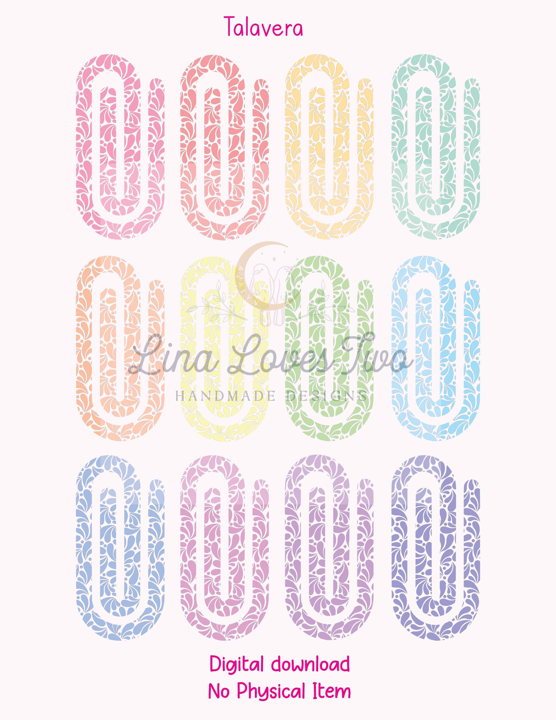 Talavera Jumbo Paperclip PNG: Mexican Talavera Various Color Designs (Digital Download)