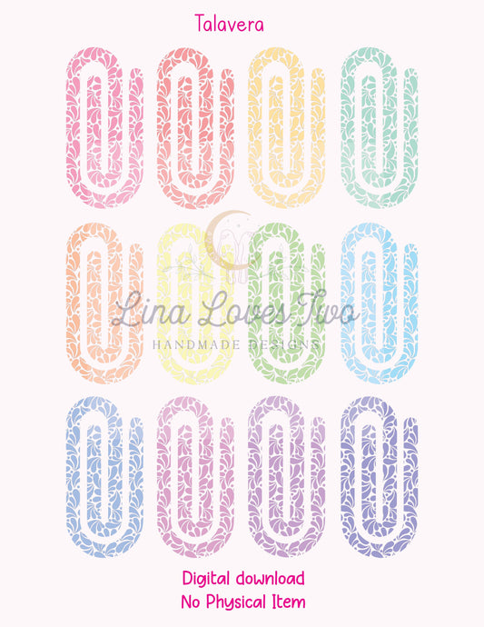 Talavera Jumbo Paperclip PNG: Mexican Talavera Various Color Designs (Digital Download)