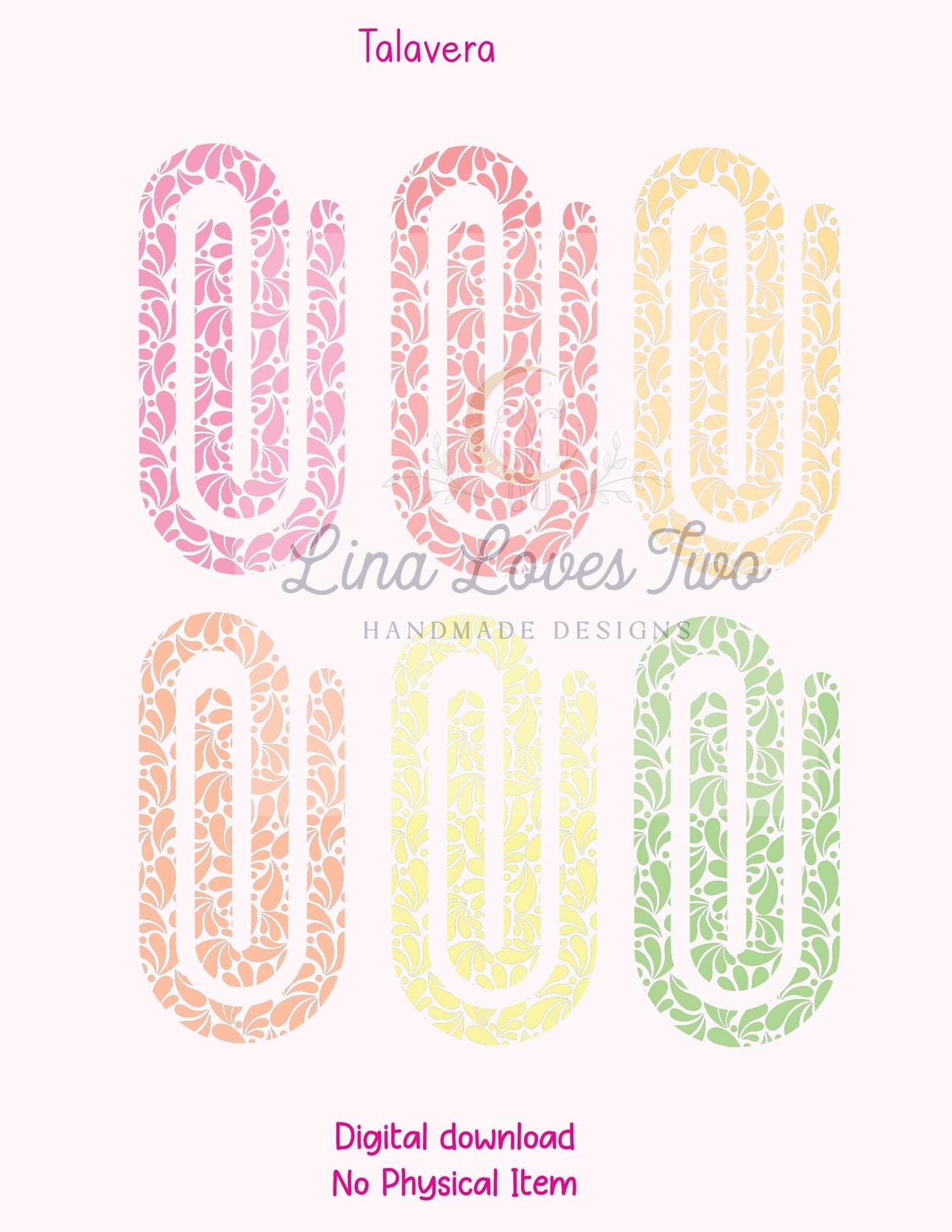 Talavera Jumbo Paperclip PNG: Mexican Talavera Various Color Designs (Digital Download)