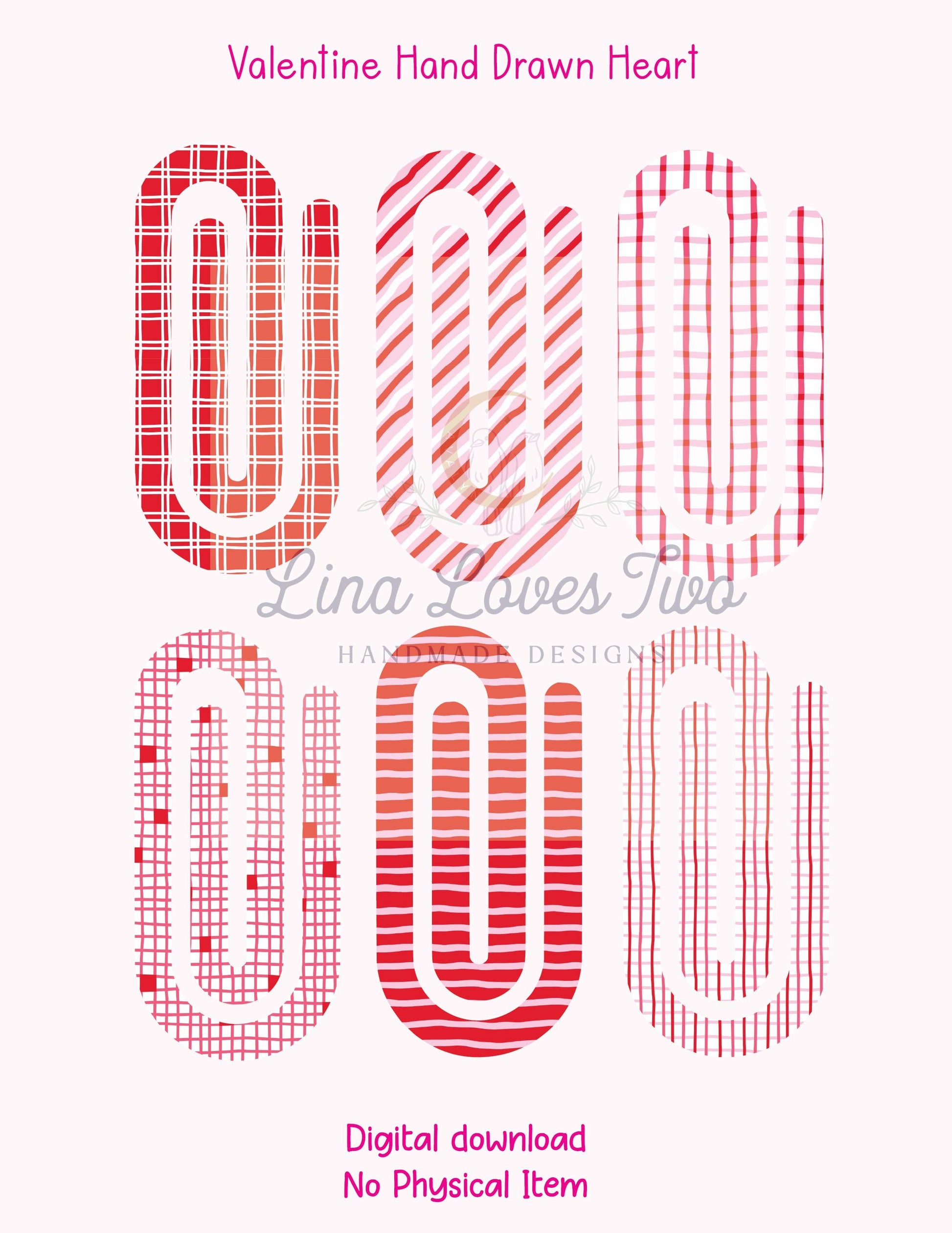 Valentine Hand Drawn Heart Jumbo Paperclip PNG – Sublimation Clipart – Digital Download – Cute Valentine’s Day Clipart
