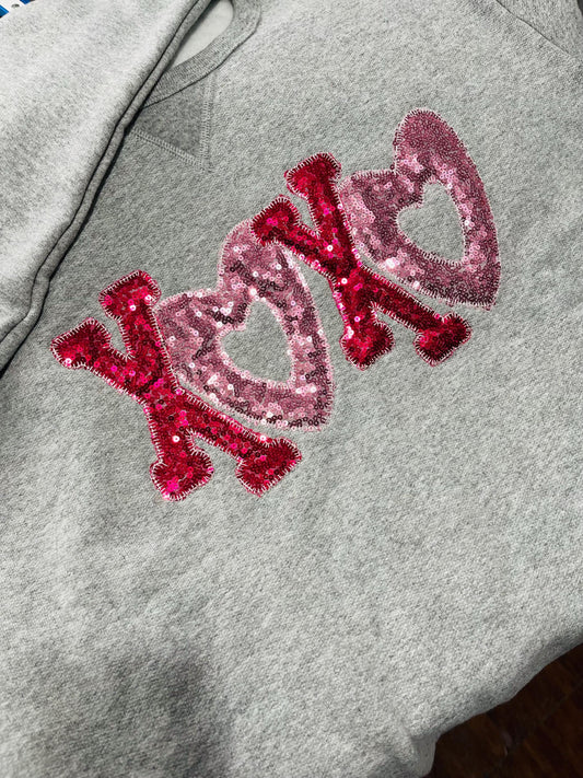 Custom Valentine XOXO Sequin Sweatshirt | Personalized Name Sleeve
