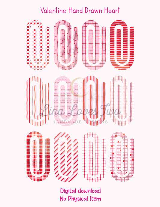 Valentine Hand Drawn Heart Jumbo Paperclip PNG – Sublimation Clipart – Digital Download – Cute Valentine’s Day Clipart