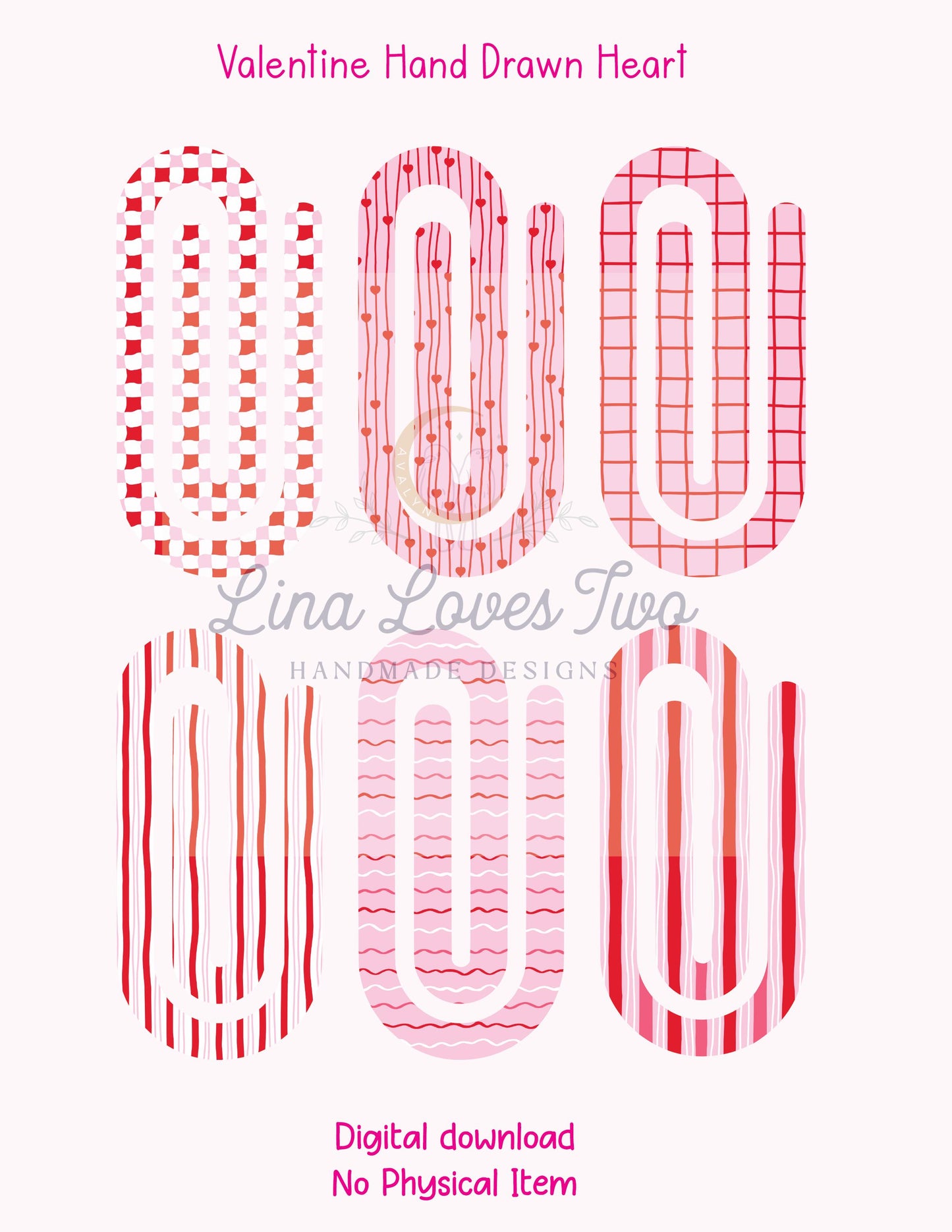 Valentine Hand Drawn Heart Jumbo Paperclip PNG – Sublimation Clipart – Digital Download – Cute Valentine’s Day Clipart
