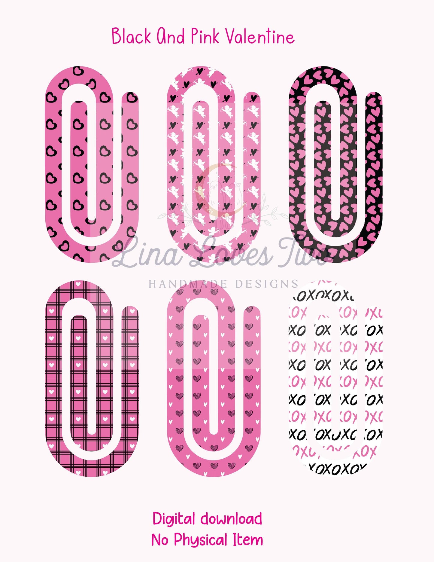 Black And Pink Valentine Jumbo Paperclip PNG – Sublimation Clipart – Digital Download – Cute Valentine’s Day Clipart