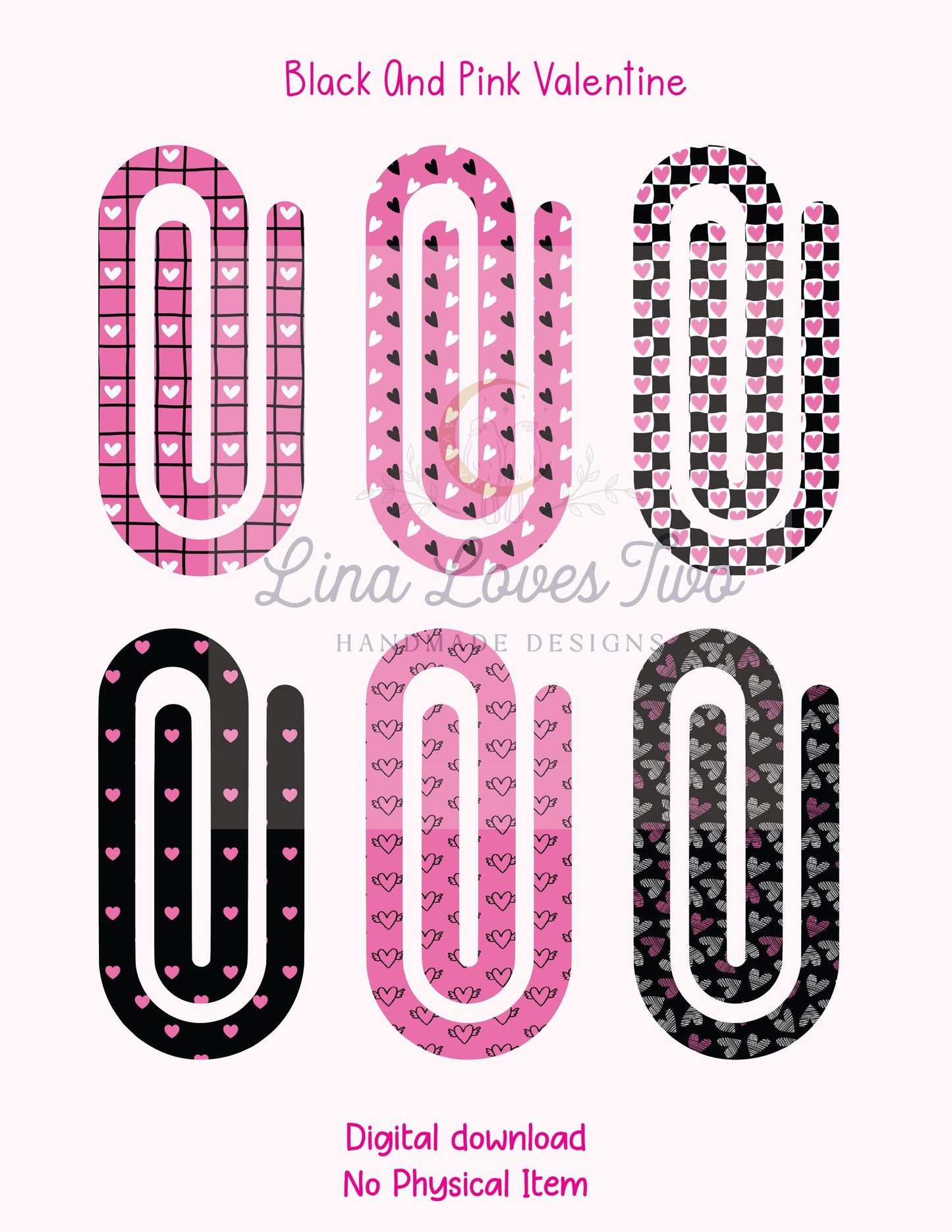 Black And Pink Valentine Jumbo Paperclip PNG – Sublimation Clipart – Digital Download – Cute Valentine’s Day Clipart